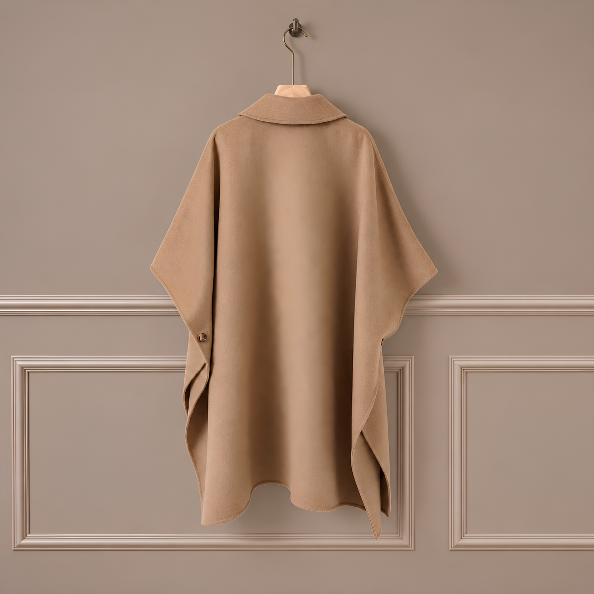 Wool Blend Convertible Cape Coat in Camel