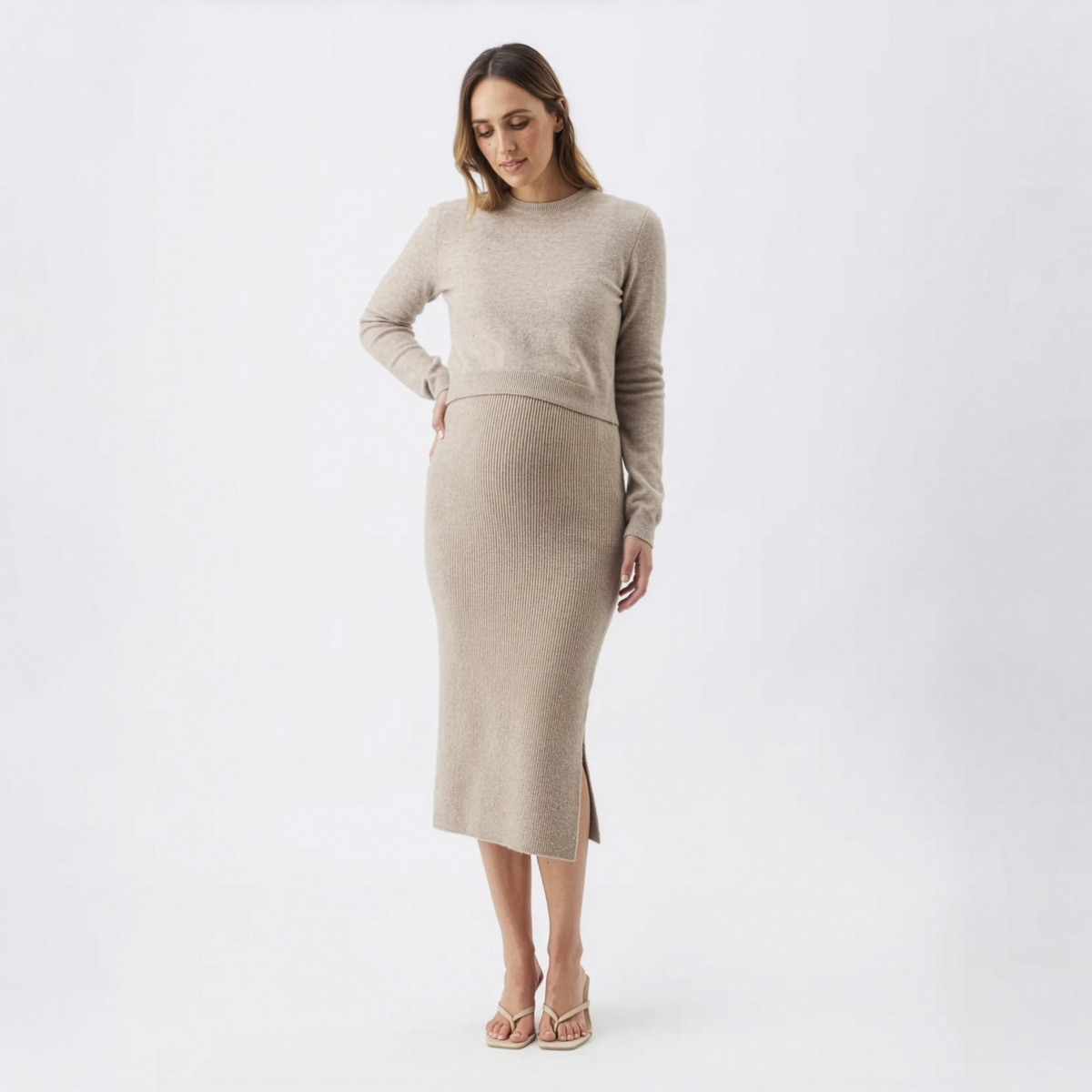 Sandy Detachable Maternity & Nursing Knit in Latte