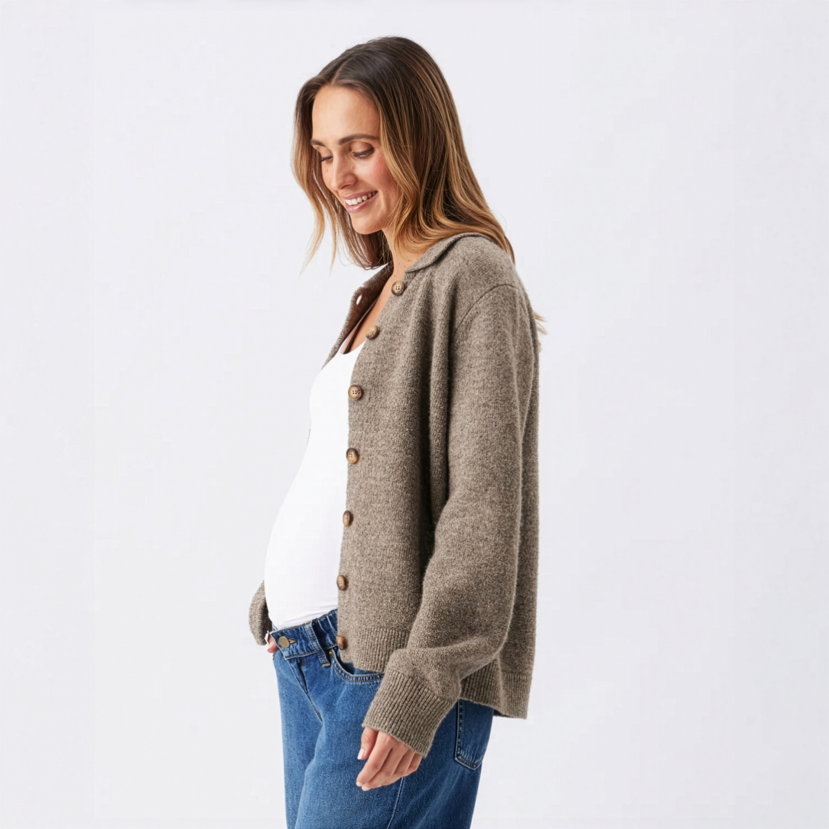 Brodie Maternity & Nursing Collared Cardigan in Truffle