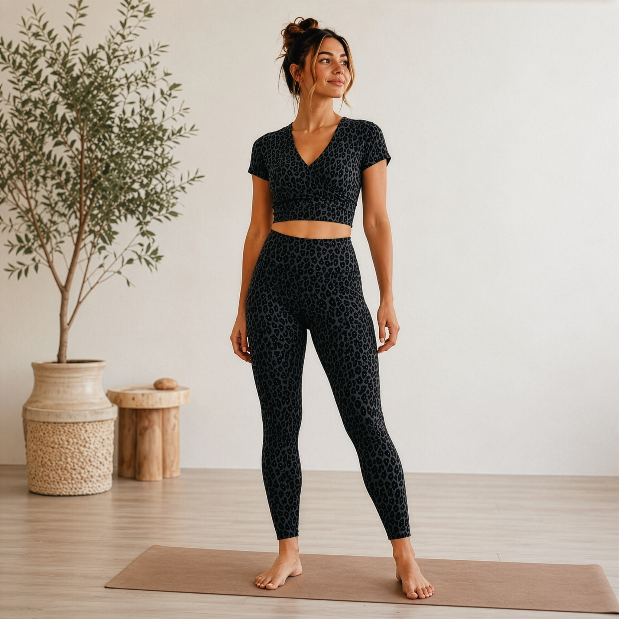The Leopard Wrap Nursing Top in Charcoal Leopard