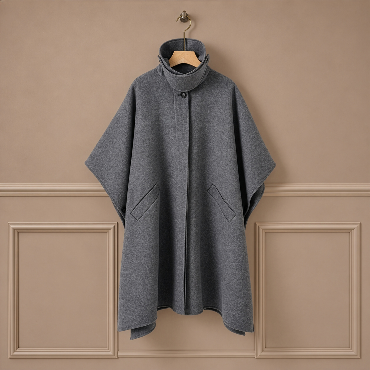 Wool Blend Convertible Cape Coat in Heather Grey