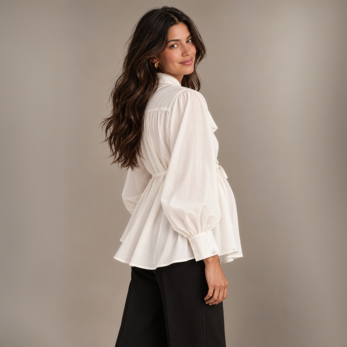 Tie-Neck Longline Blouse in White