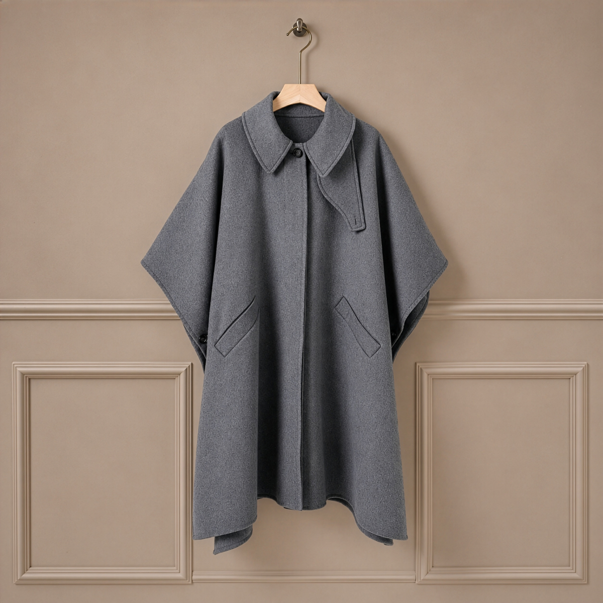 Wool Blend Convertible Cape Coat in Heather Grey