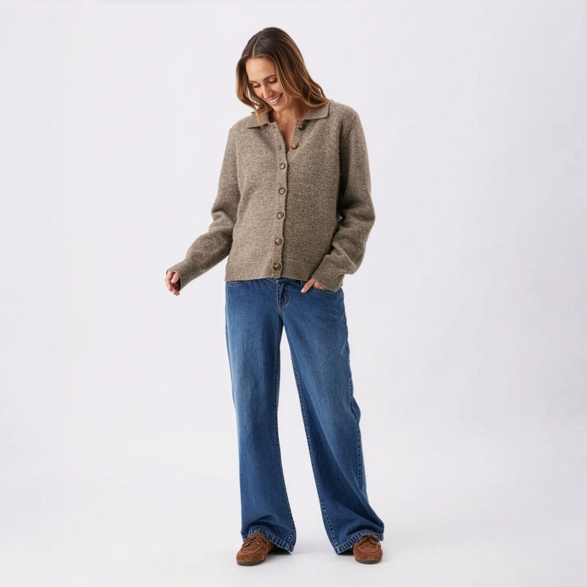 Brodie Maternity & Nursing Collared Cardigan in Truffle