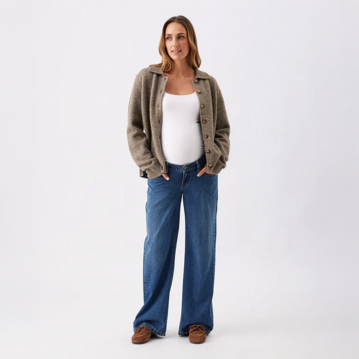 Brodie Maternity & Nursing Collared Cardigan in Truffle