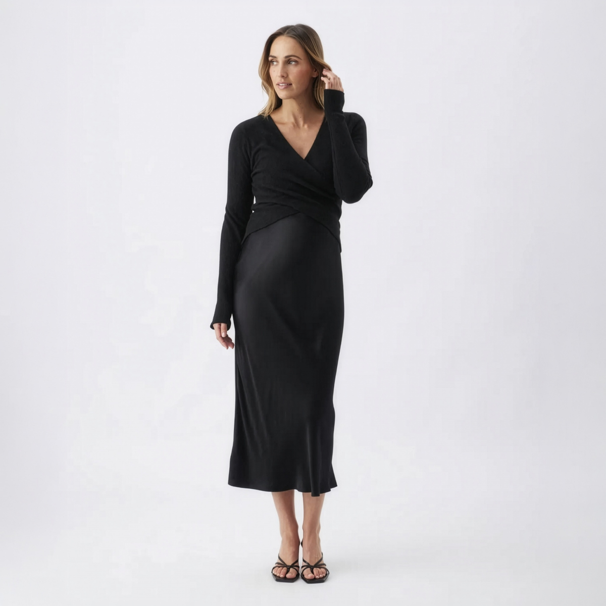 Willa Maternity & Nursing Knit Sweater in Black