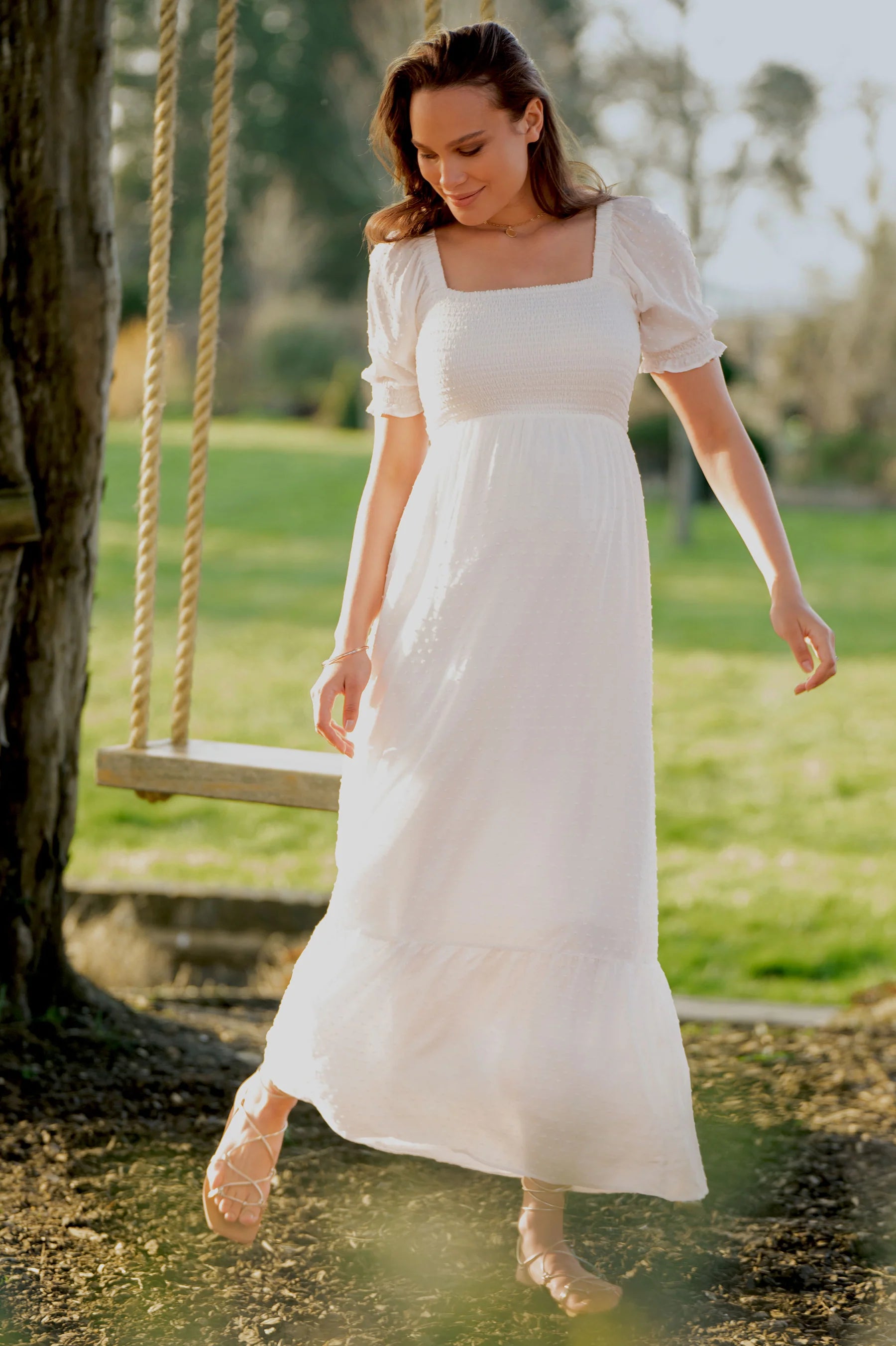 Carolina Maternity White Maxi Dress
