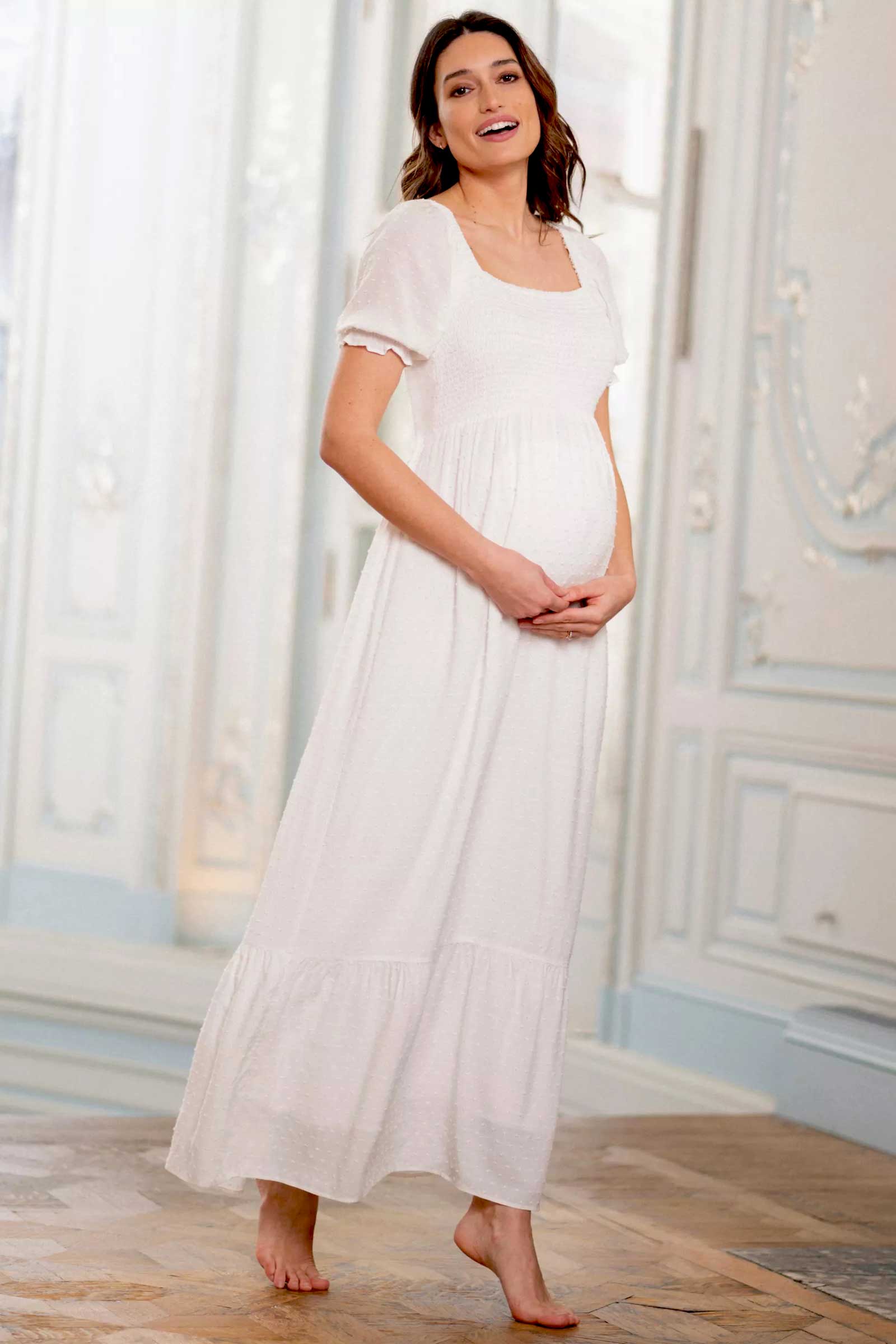 Carolina Maternity White Maxi Dress