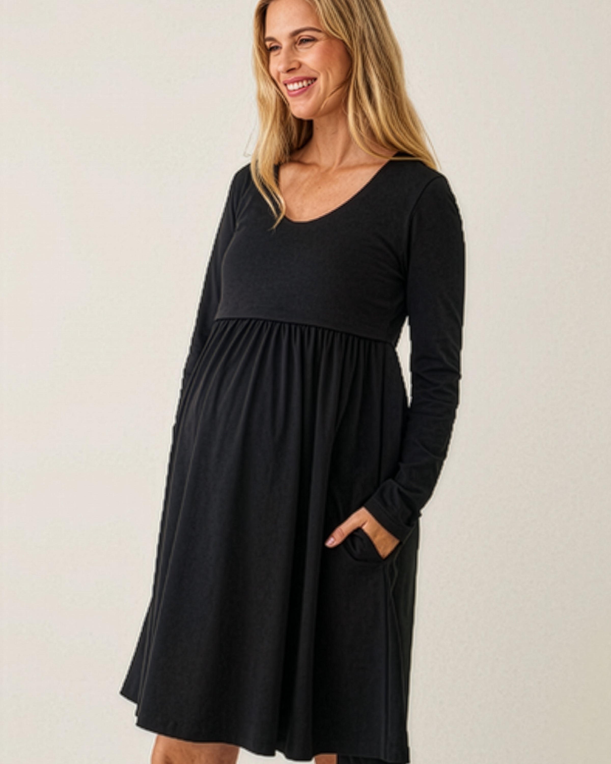 Maternity & Nursing Babydoll Dress in Black