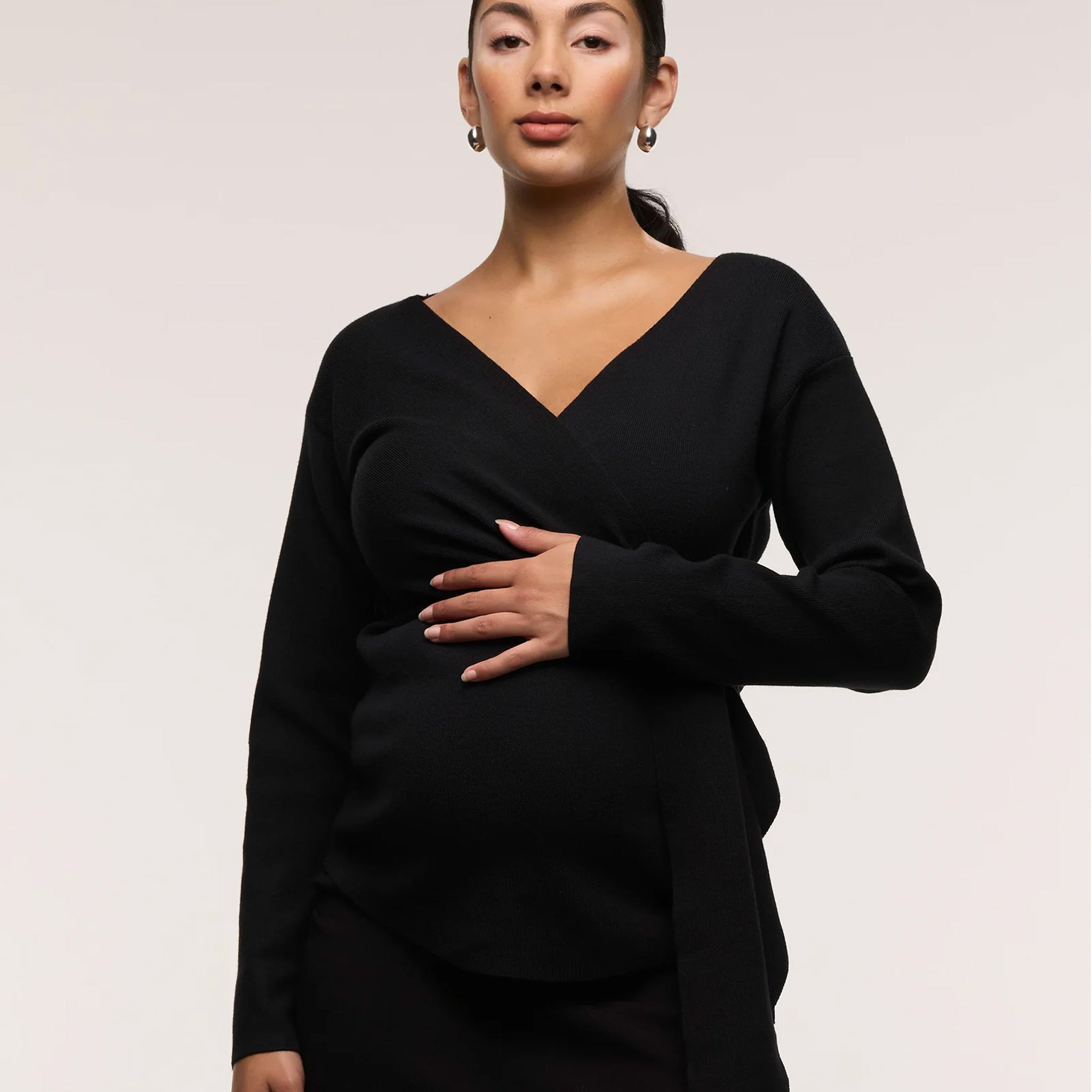 Cross Wrap Knit Feeding Top in Black