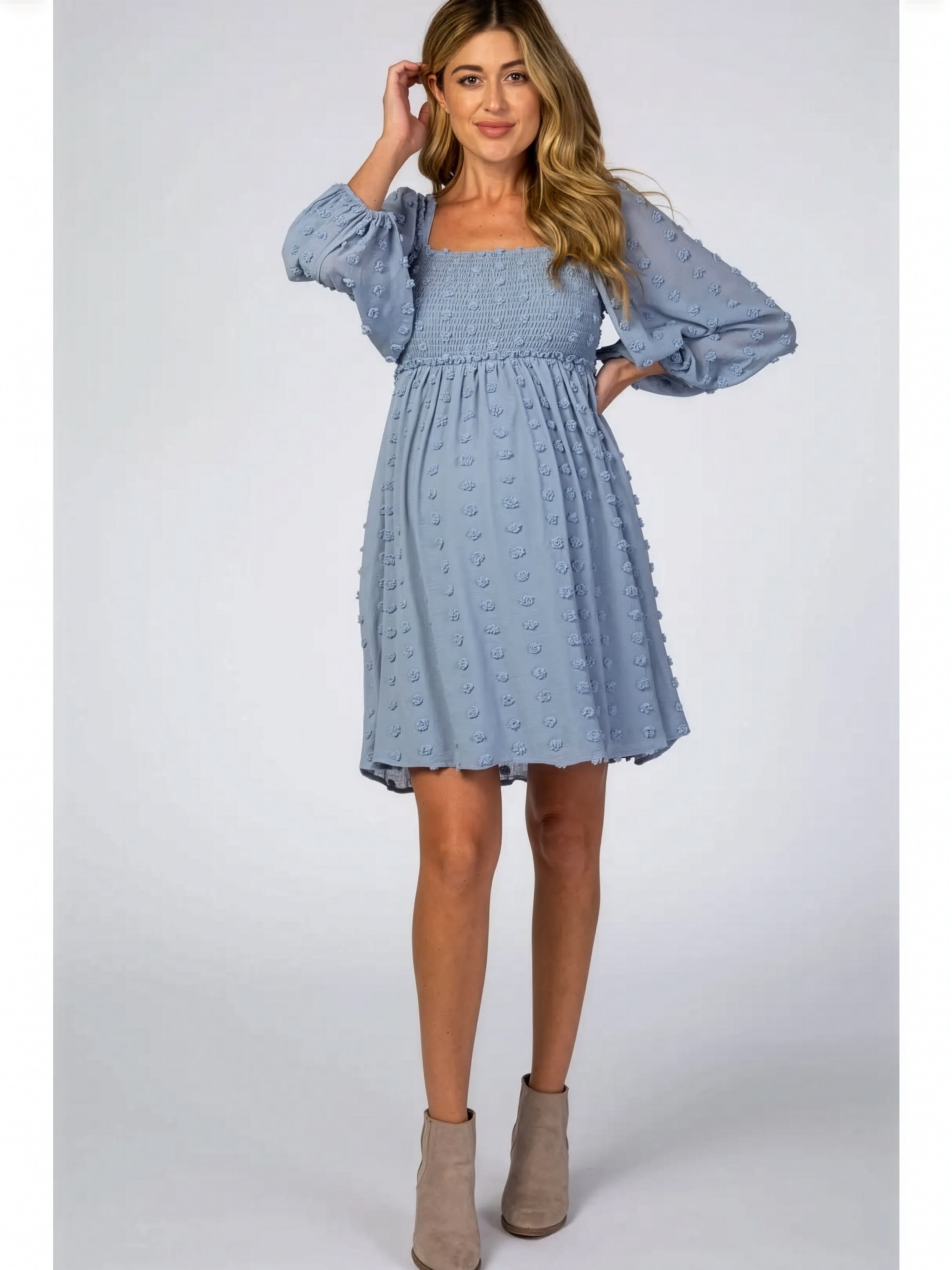 Pompom Maternity & Nursing Dress in Tranquil Blue