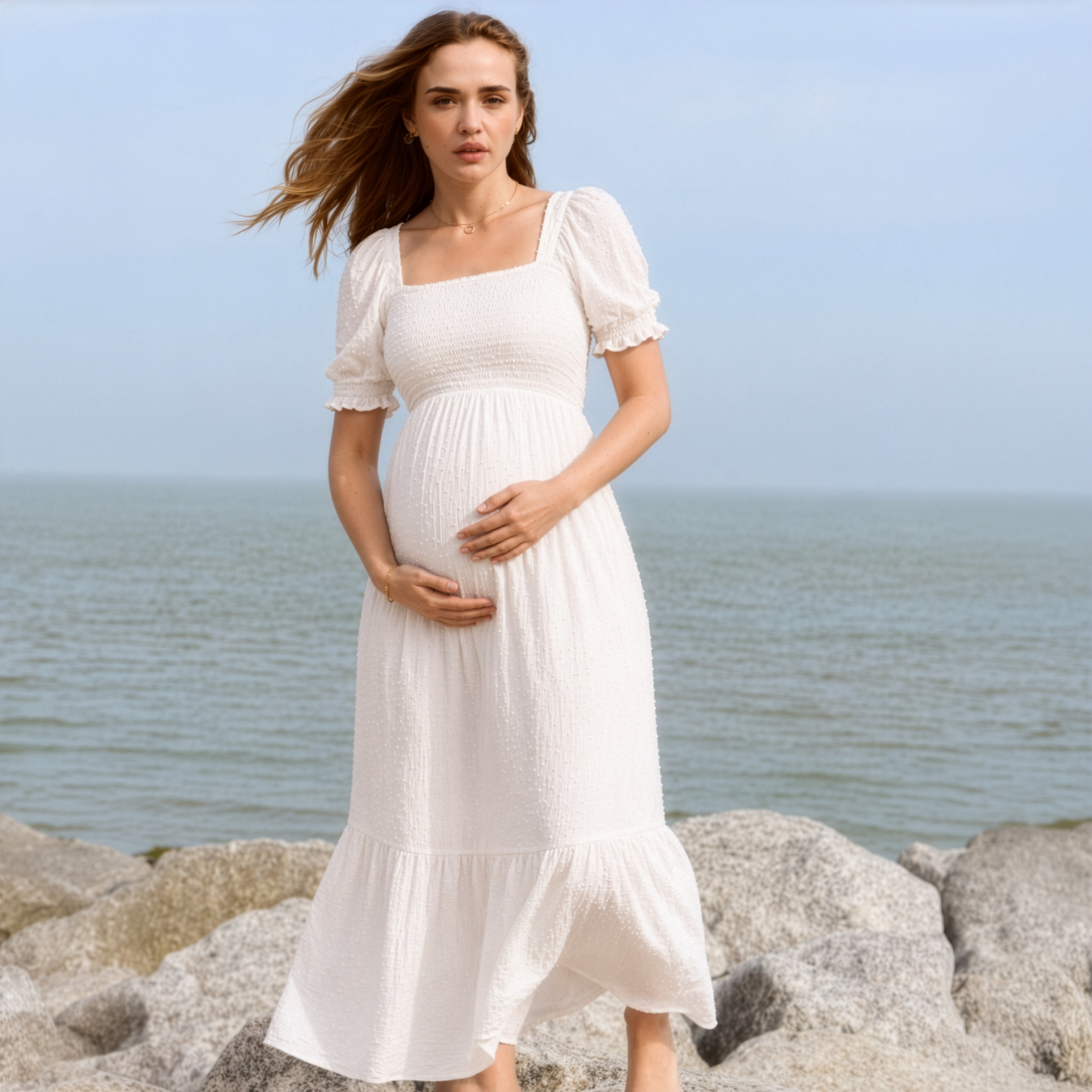 Carolina Maternity White Maxi Dress