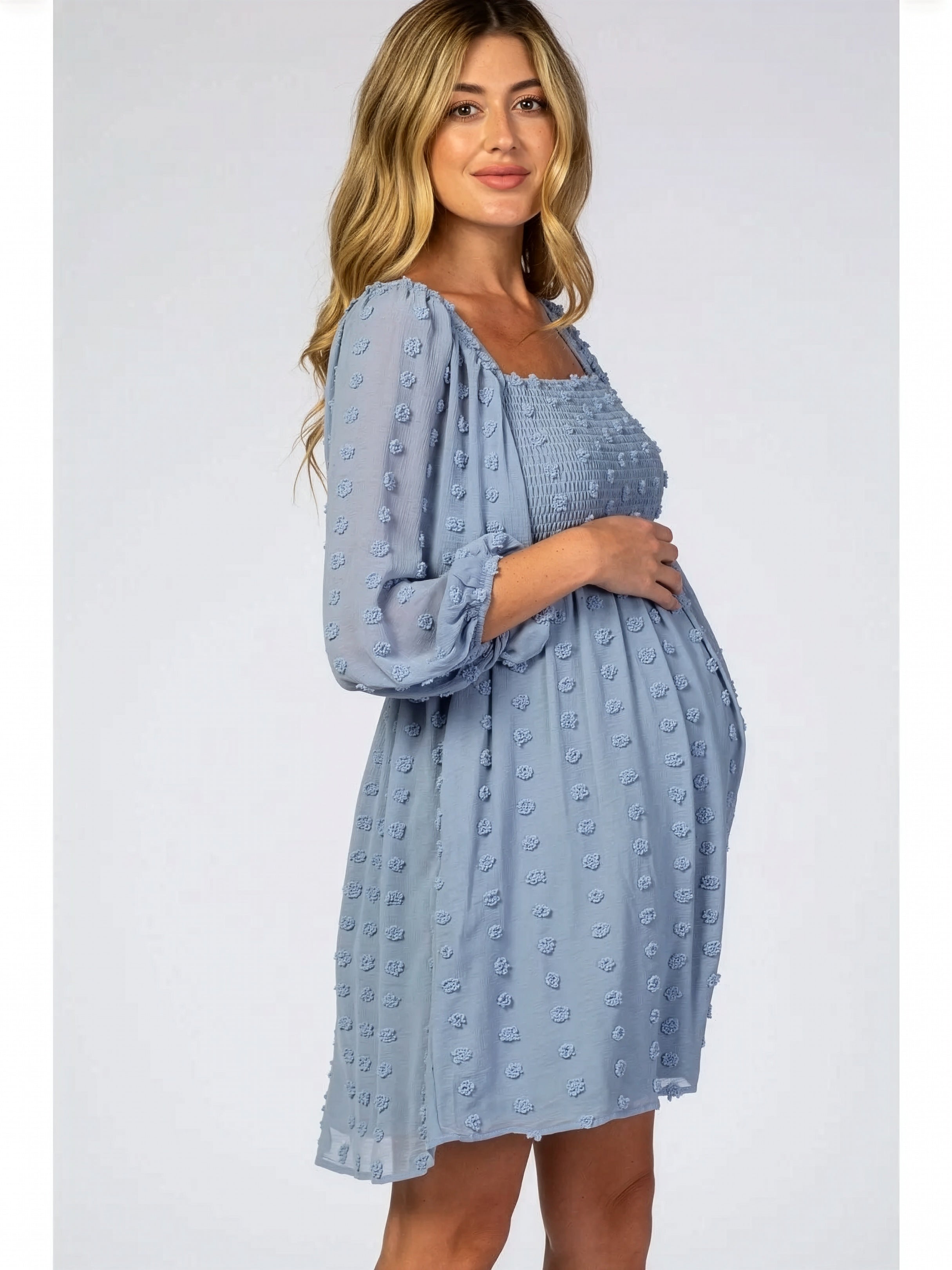 Pompom Maternity & Nursing Dress in Tranquil Blue
