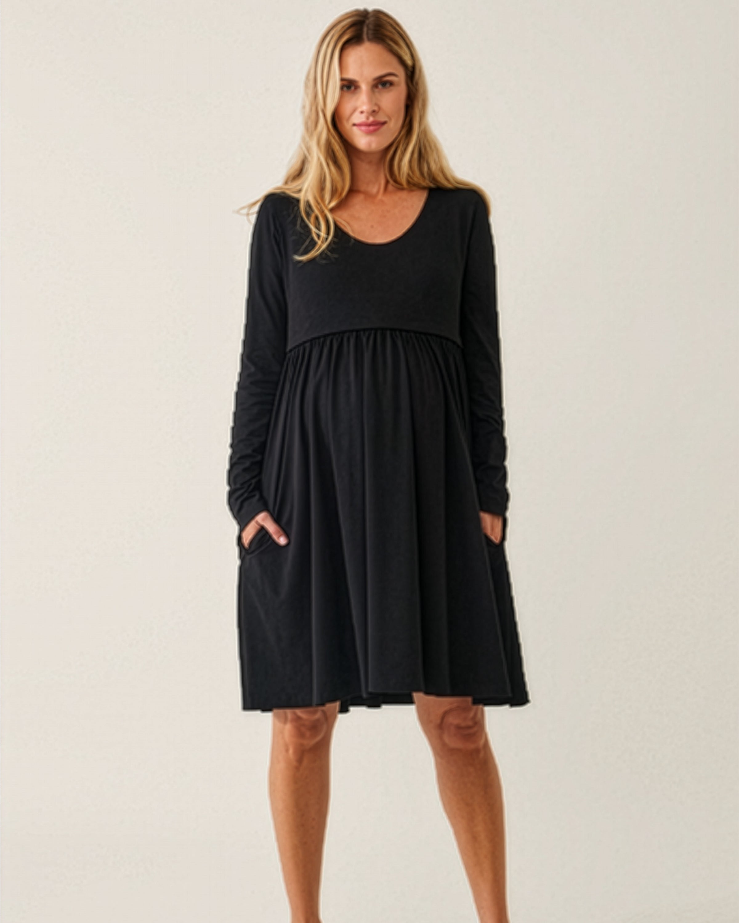 Maternity & Nursing Babydoll Dress in Black