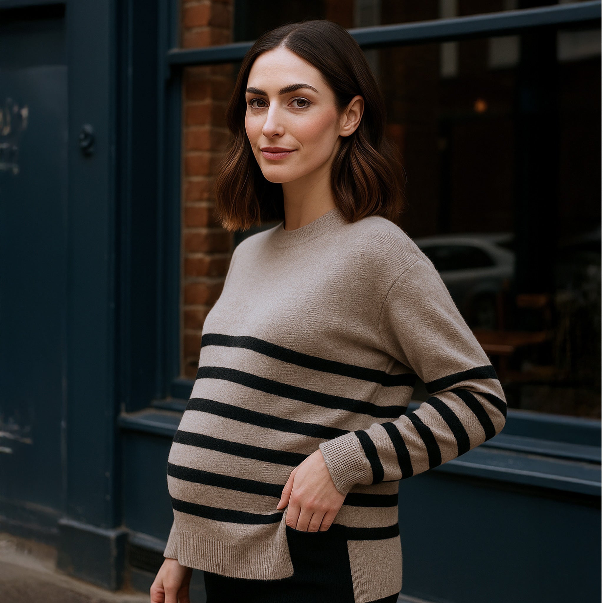 Gerrie Nursing Knit in Mocha & Black