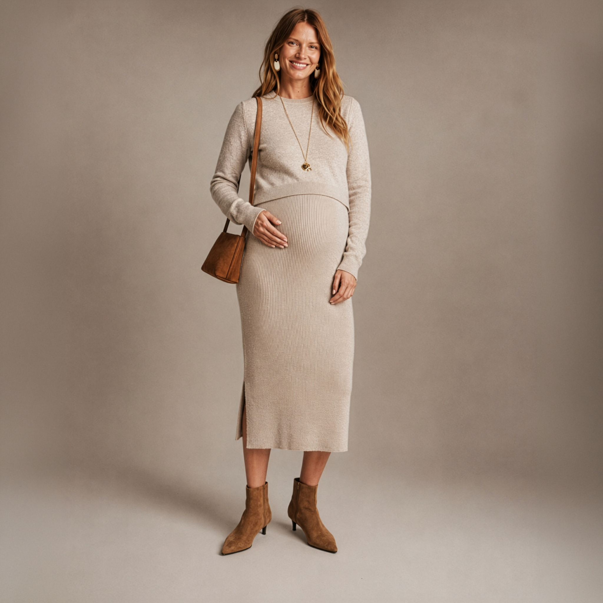 Dani Knit Maternity Skirt in Latte