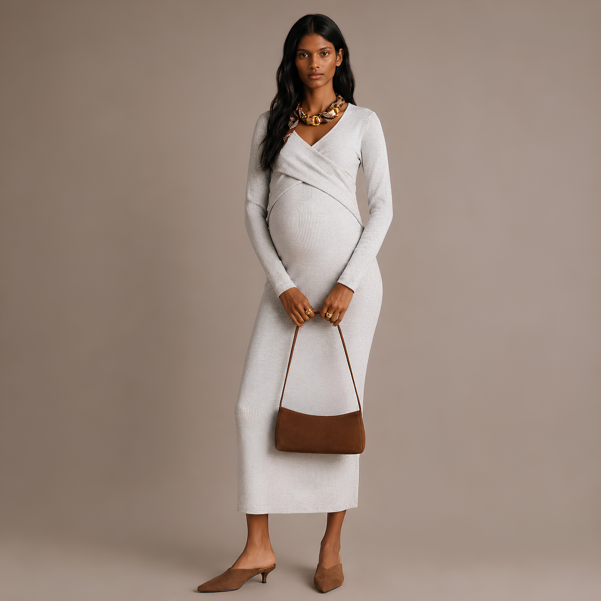 Heidi Maternity & Nursing Knit Dress in Snow Marle