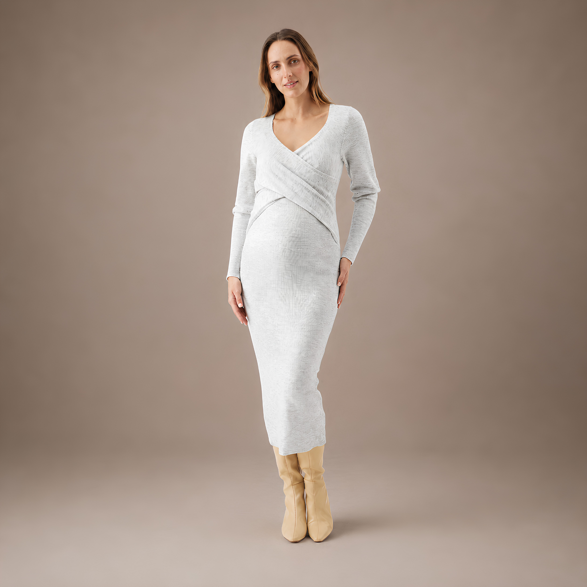 Heidi Maternity & Nursing Knit Dress in Snow Marle