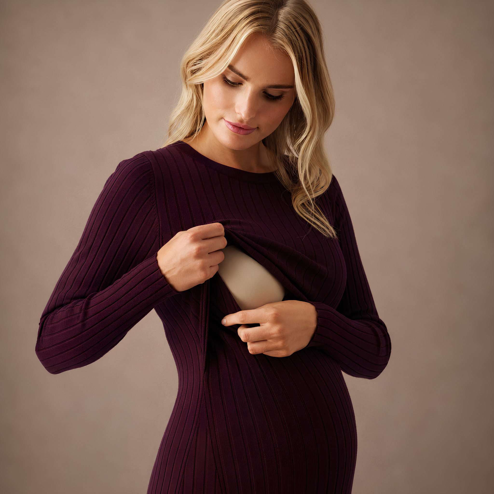 Eden Knit Maternity & Nursing Dress in Maroon