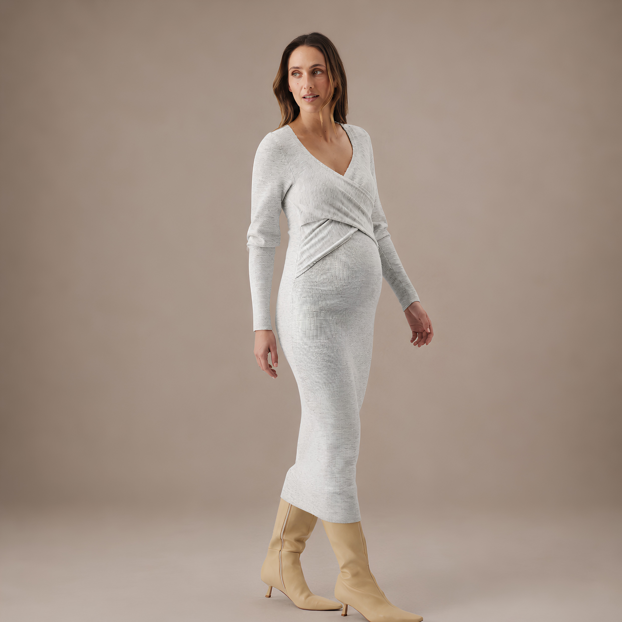 Heidi Maternity & Nursing Knit Dress in Snow Marle
