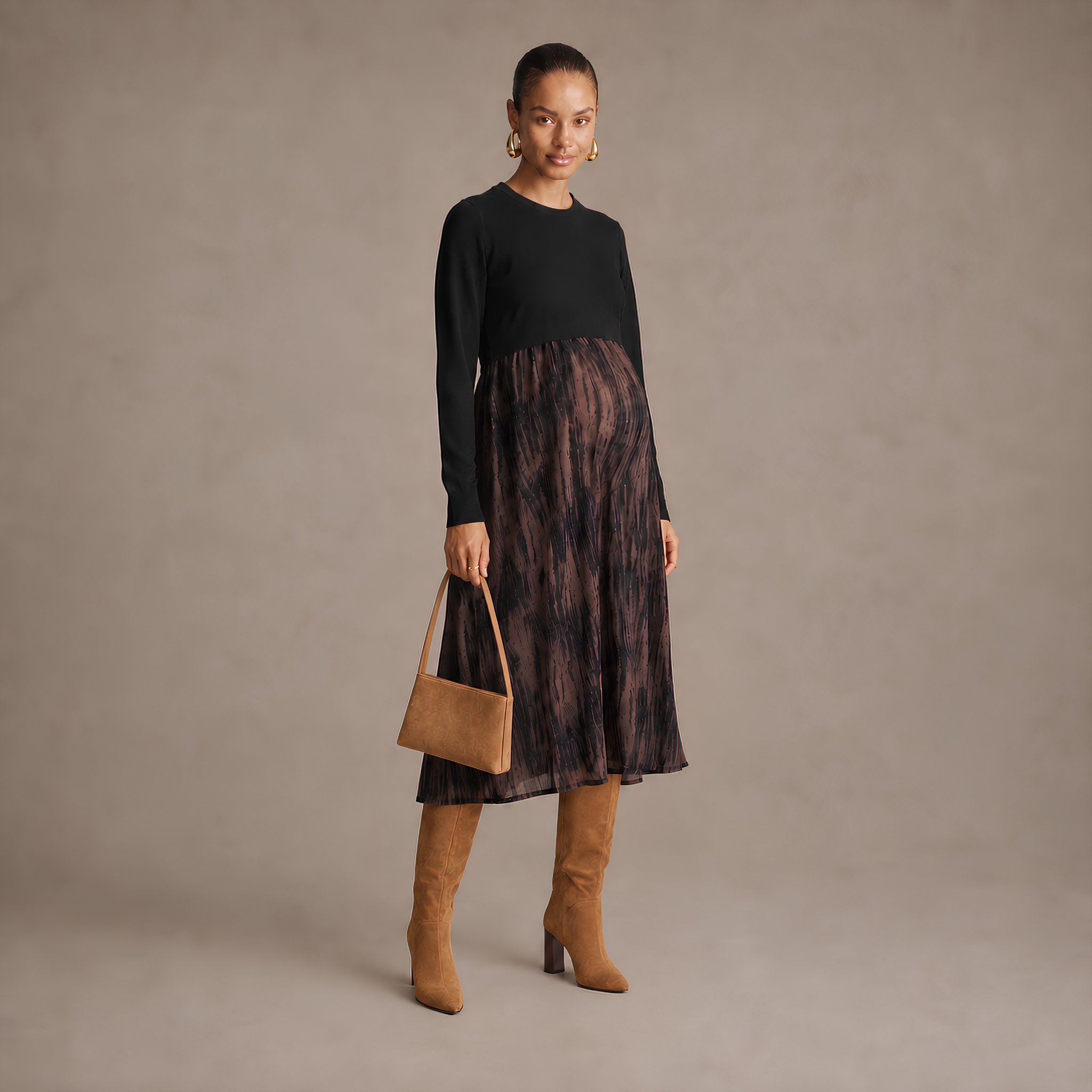 Maia Maternity & Nursing 2-in-1 Dress in Black / Mocha