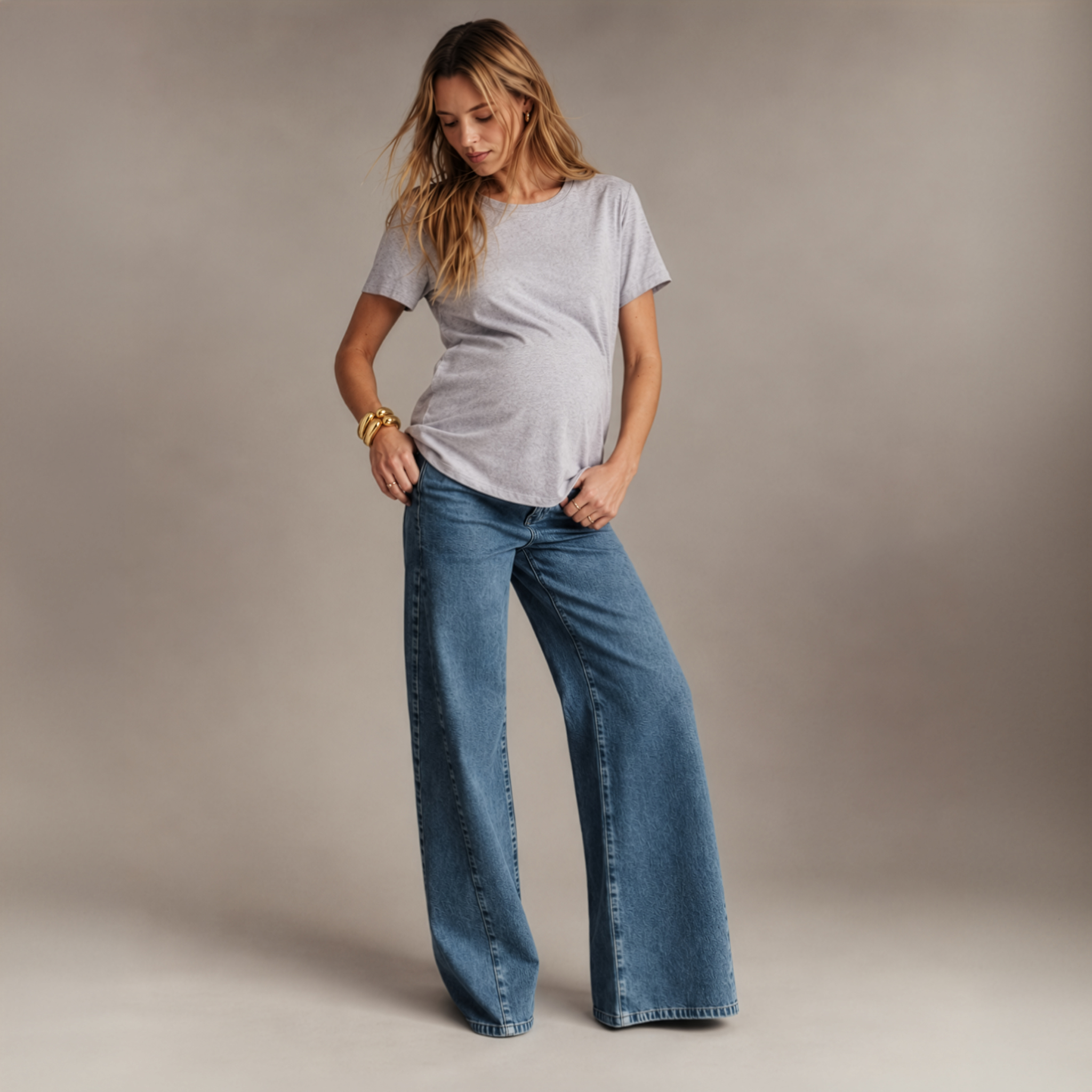 Organic Cotton Maternity & Nursing T-Shirt in Grey Melange