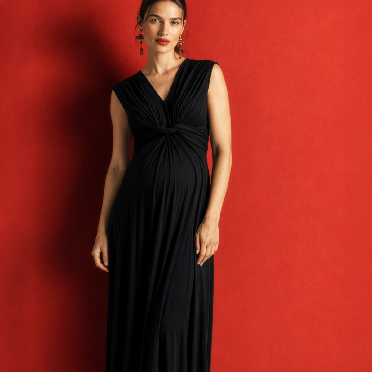 Papaver Maternity & Nursing Maxi Dress in Black