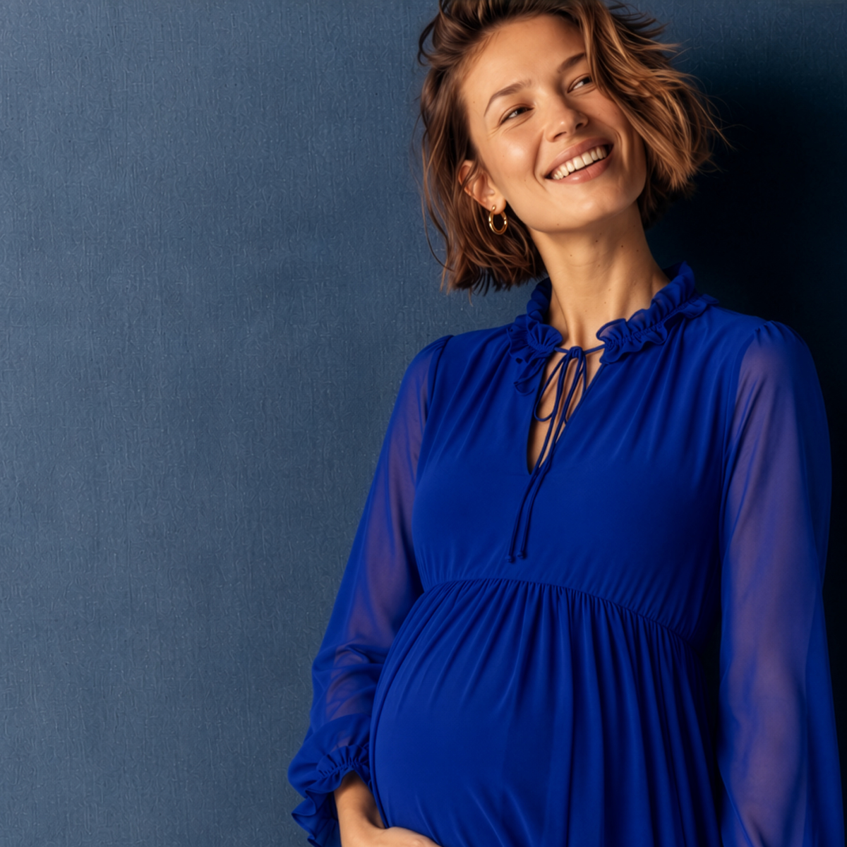 Matilde Maternity & Nursing Chiffon Dress in Sapphire Blue