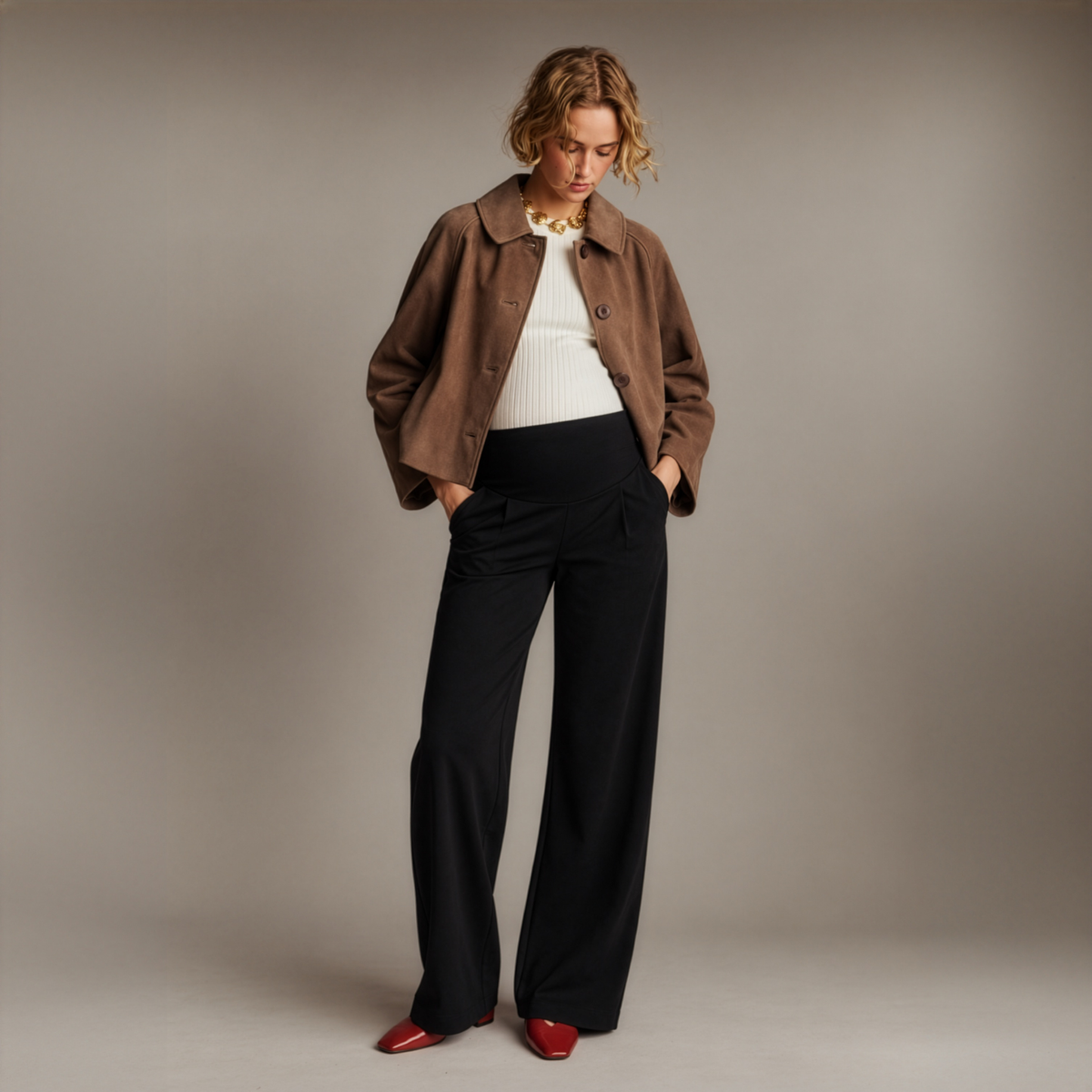 Wide Leg Soft Maternity & Postpartum Pant in Black