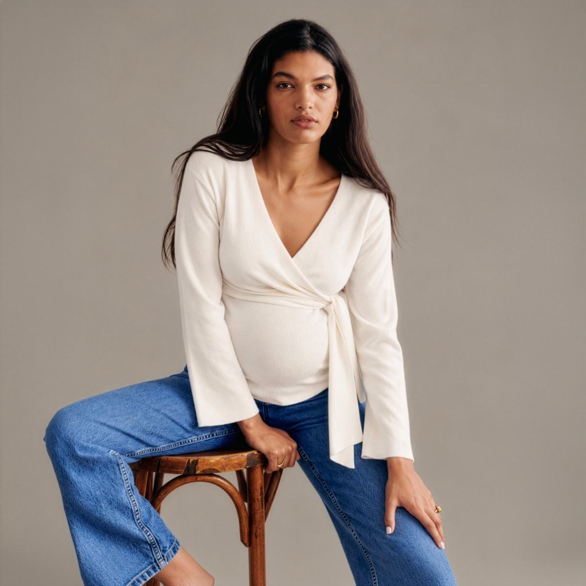 Cross Wrap Maternity & Nursing Knit Top in Ivory