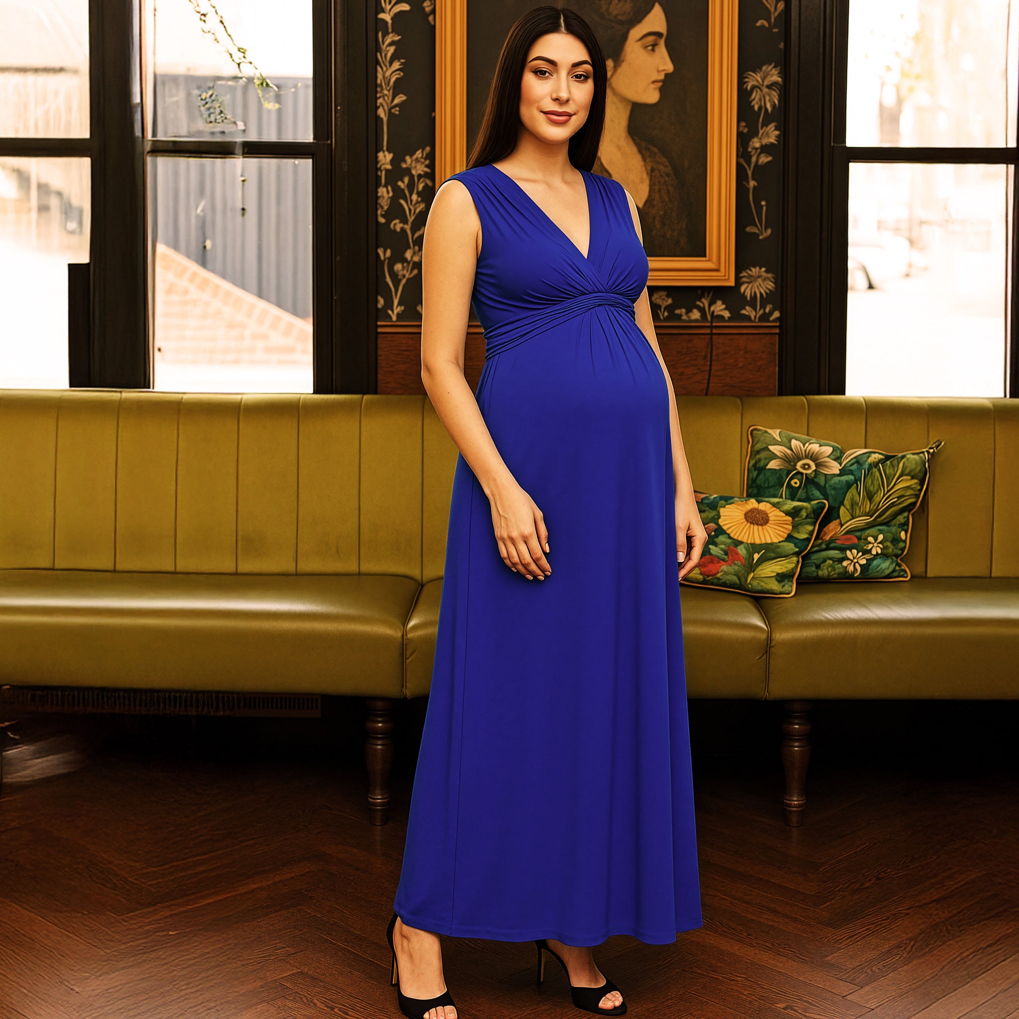 Papaver Maternity & Nursing Maxi Dress in Blue Sapphire