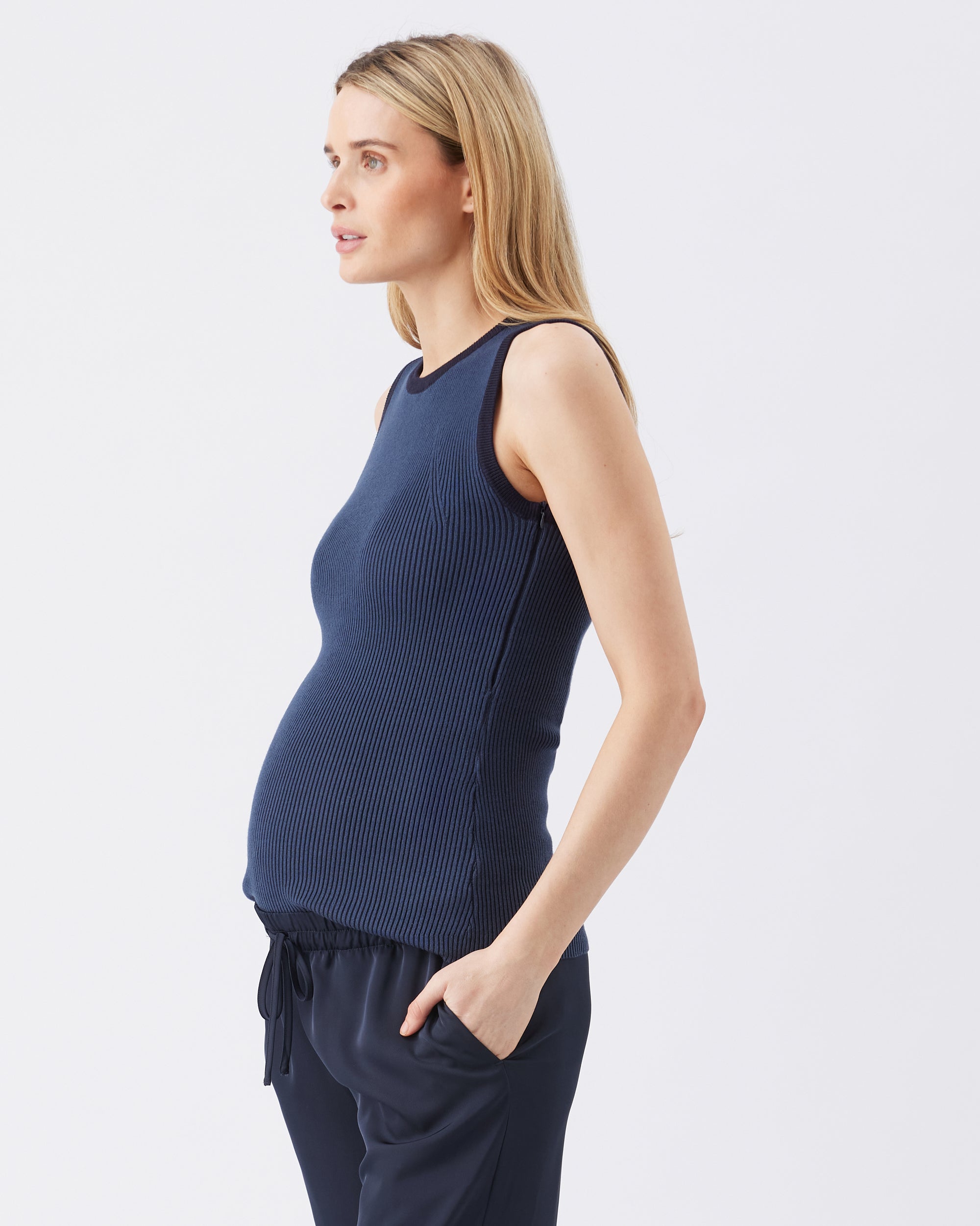 Zoe Rib Knit Nursing Tank in Indigo/Navy