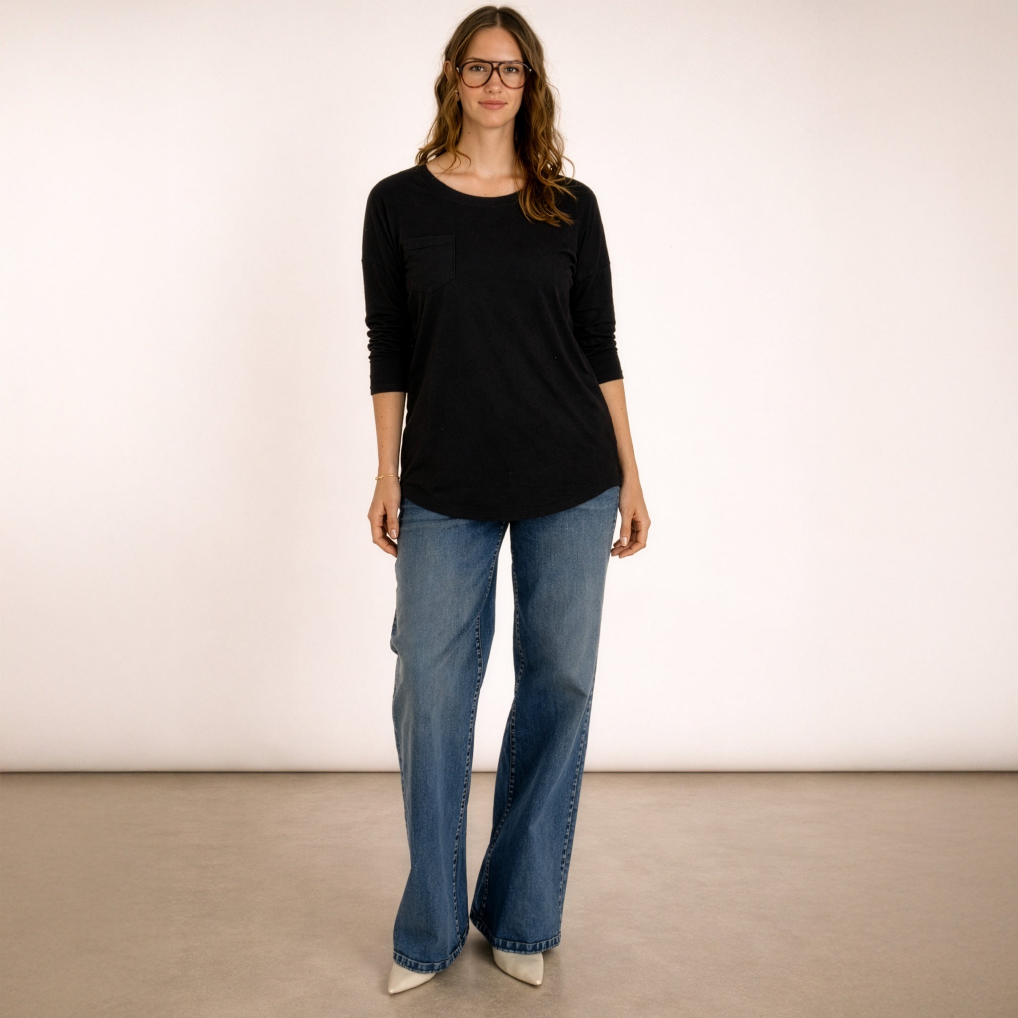 Long Sleeve Janis Tee in Black