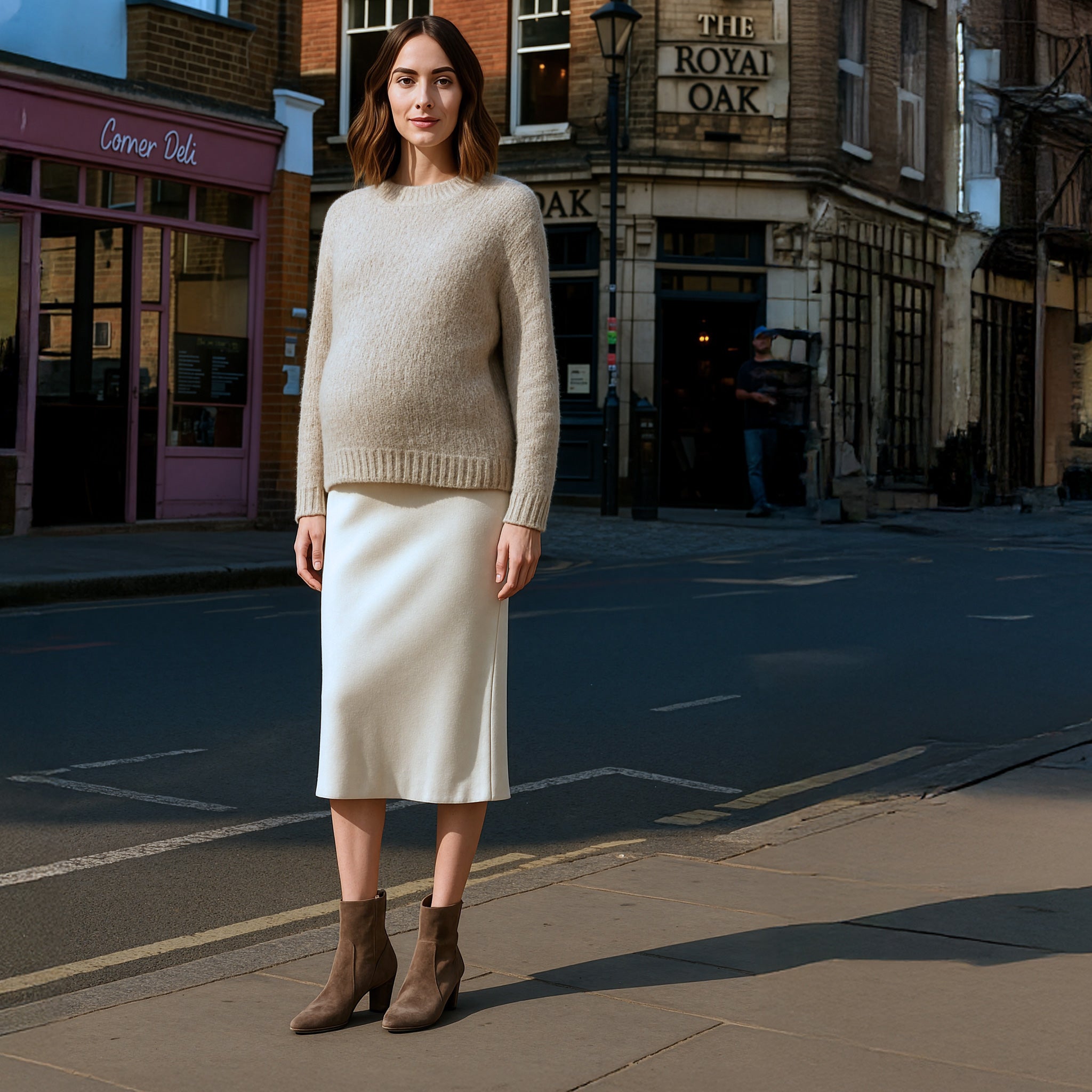 Crystal Satin Skirt in Oyster