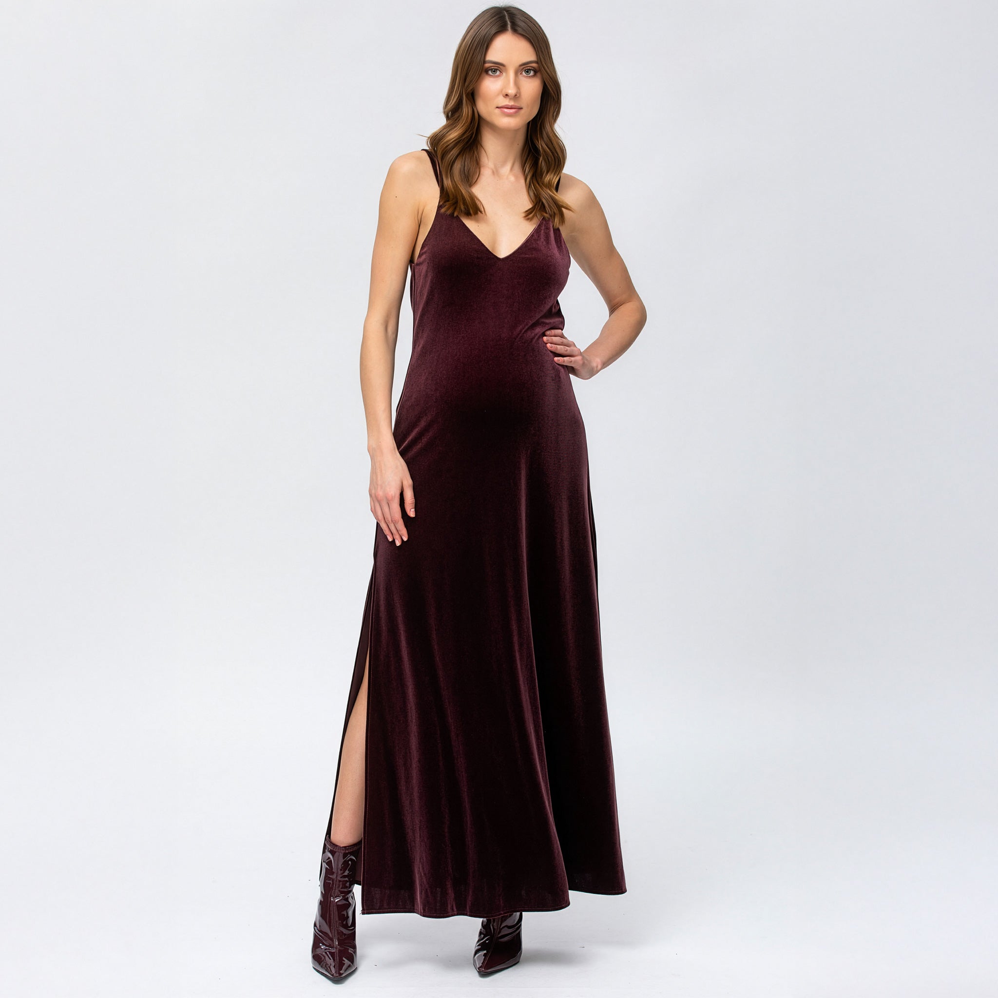 Auriga Maternity Velvet Maxie Dress in Wild Ginger