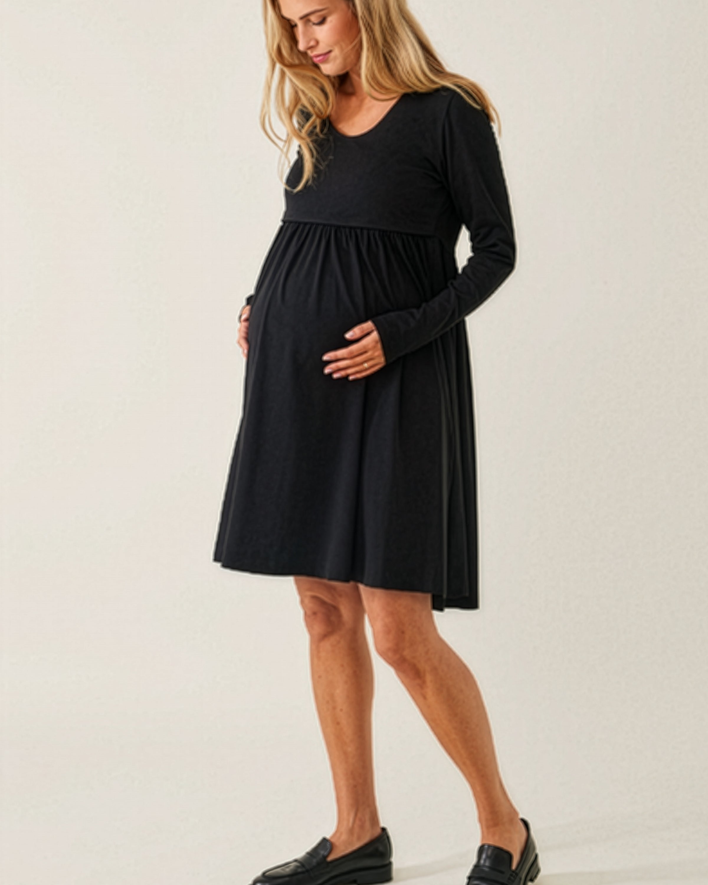 Maternity & Nursing Babydoll Dress in Black