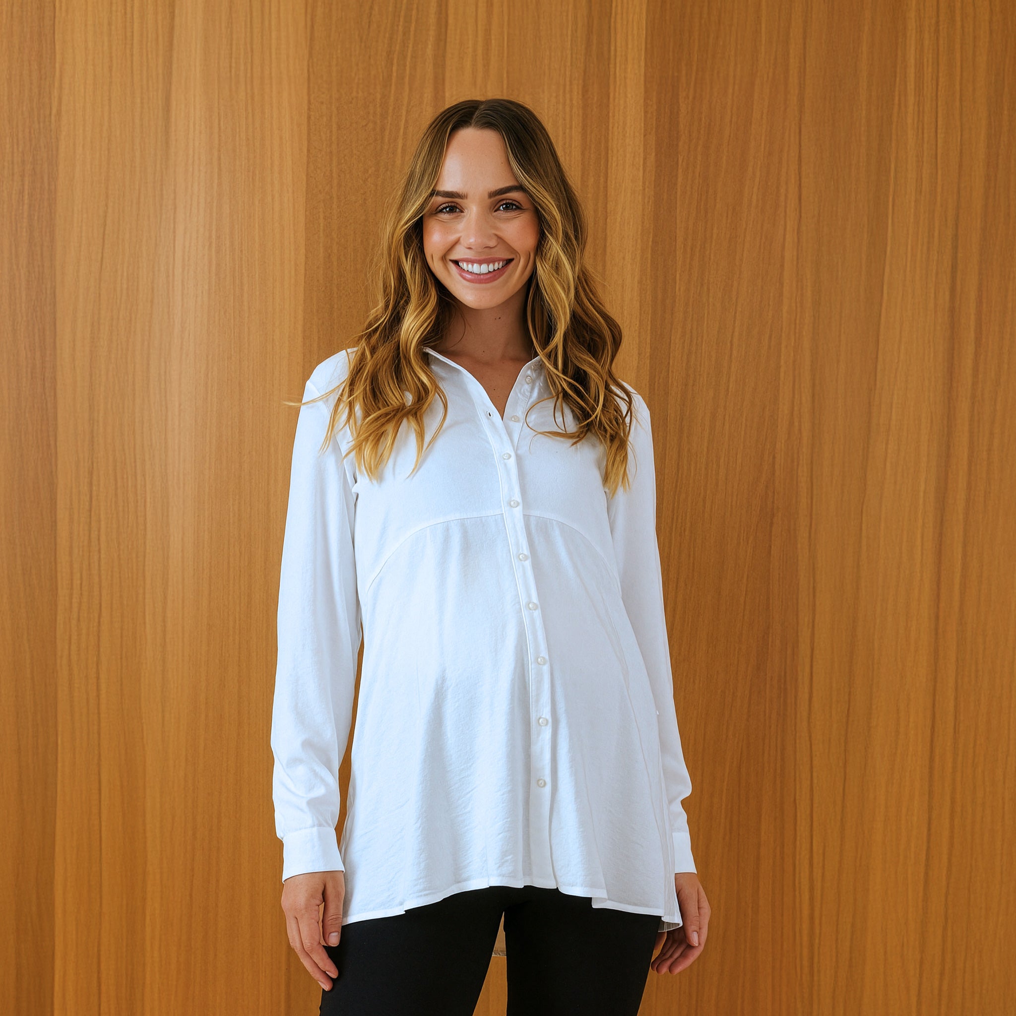 Peplum Maternity & Nursing Shirt in White