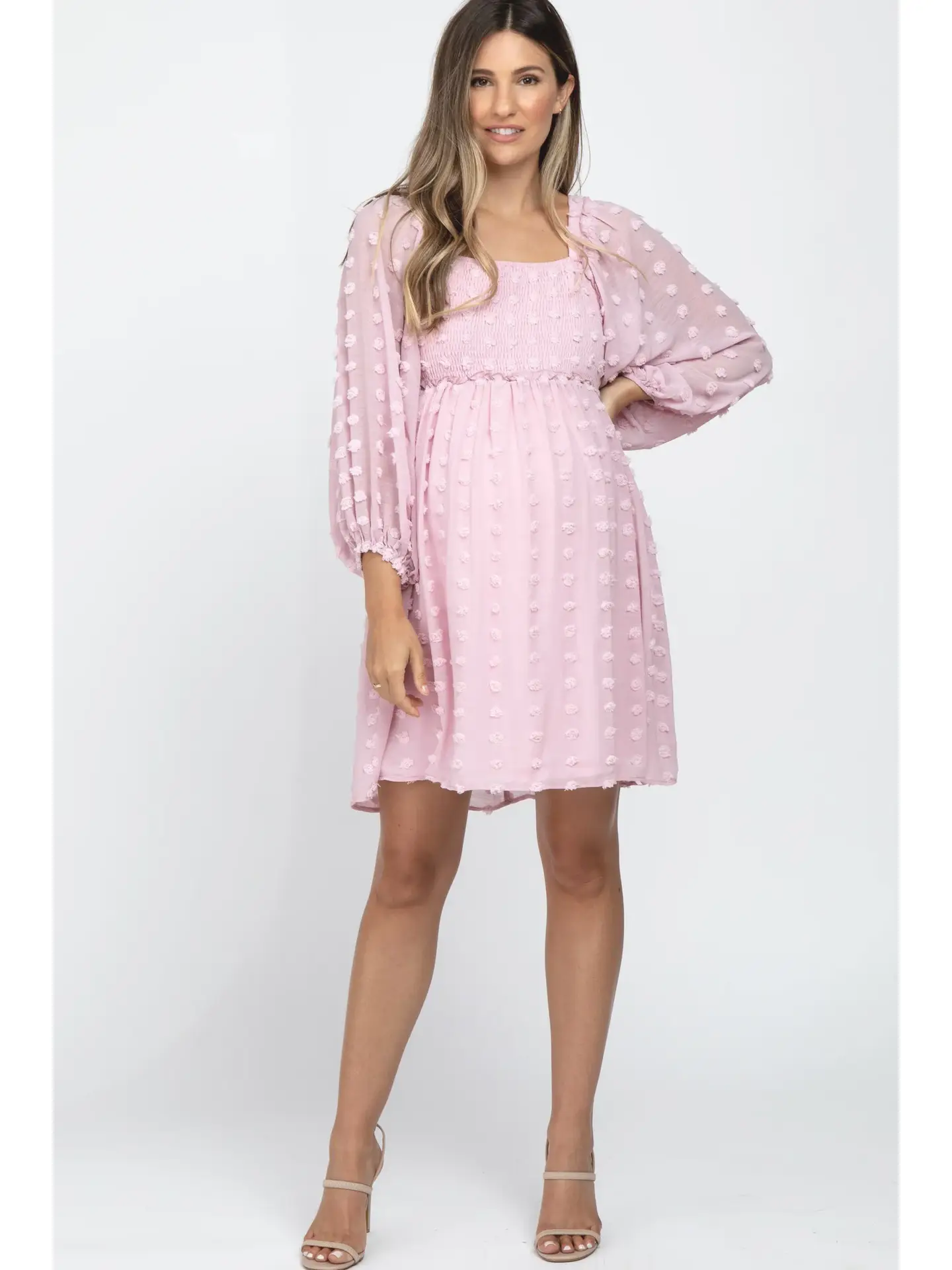 Pompom Maternity & Nursing Dress in Rich Blush