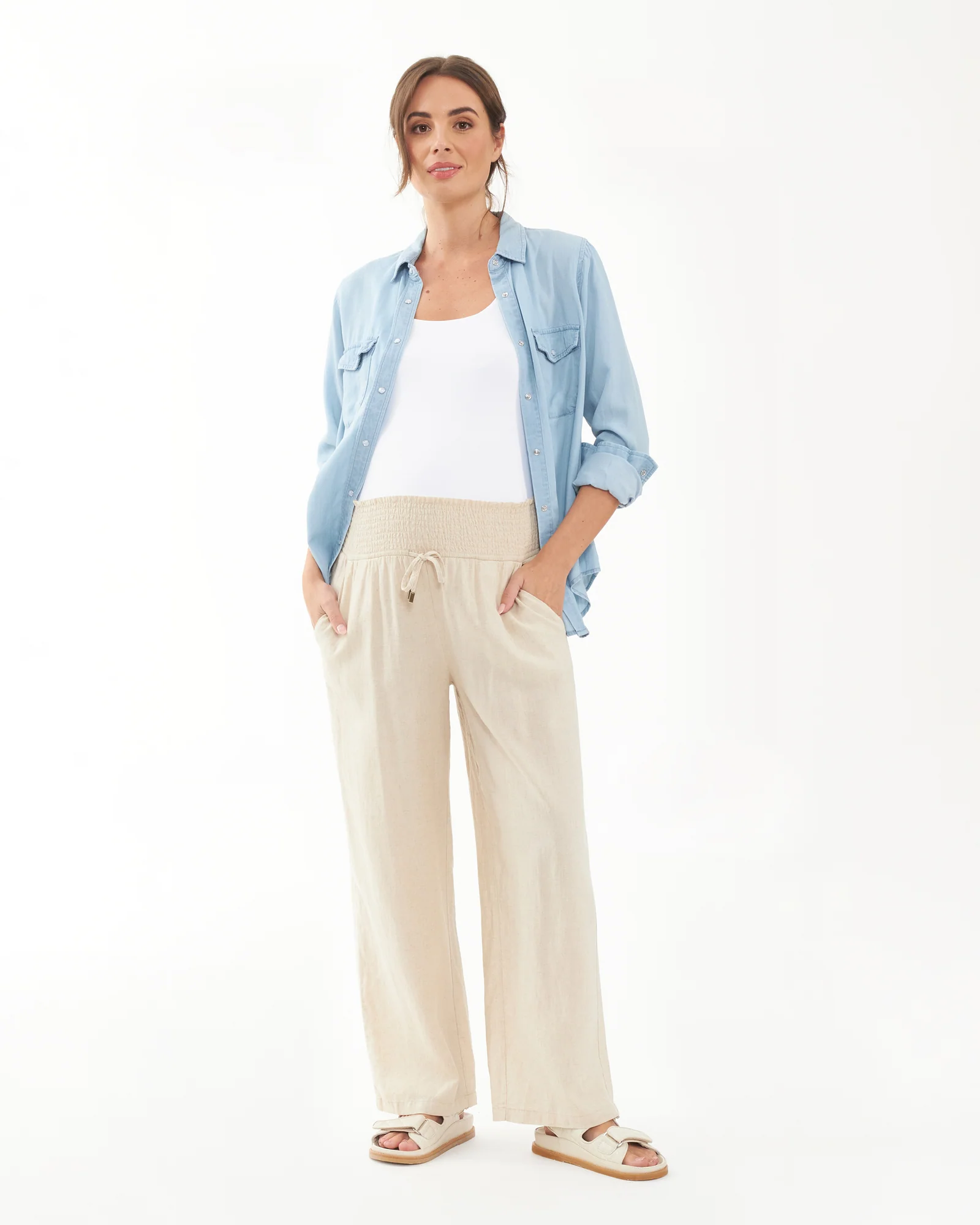 Indi Wide Leg Linen Pant in Natural