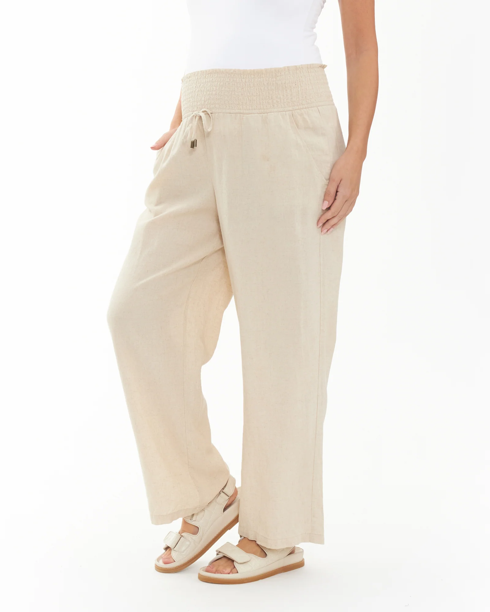 Indi Wide Leg Linen Pant in Natural