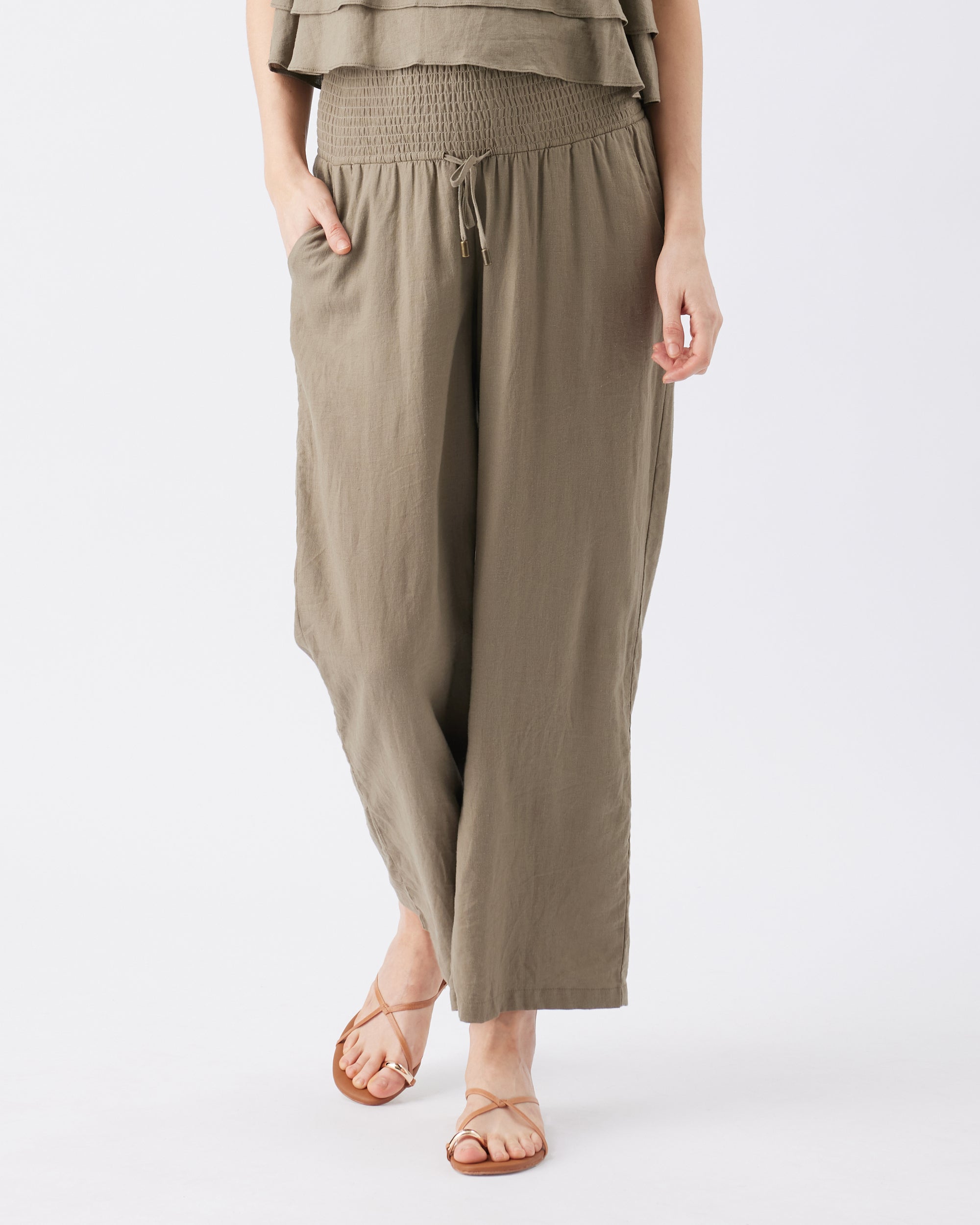 Indi Wide Leg Linen Pant in Olive