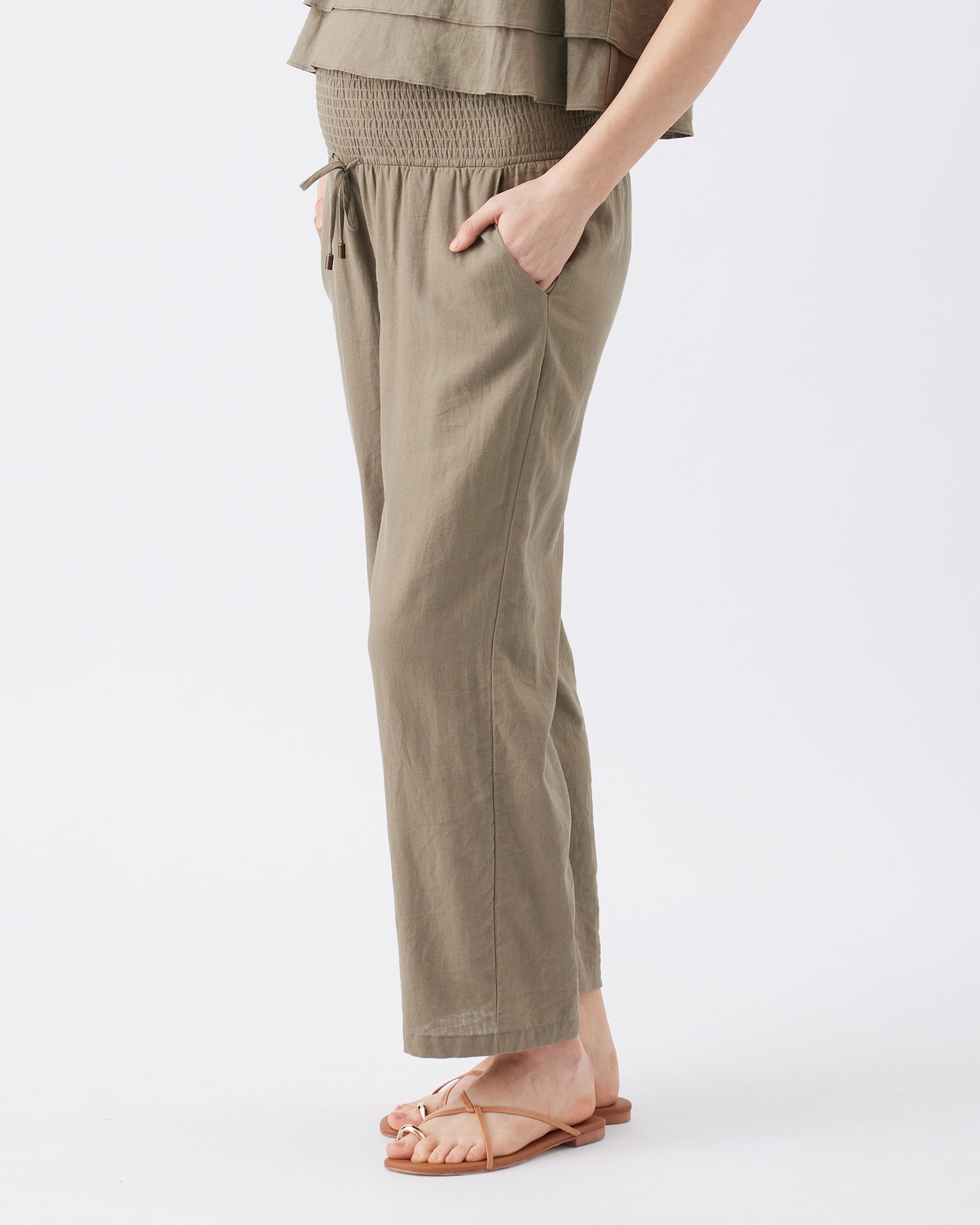 Indi Wide Leg Linen Pant in Olive