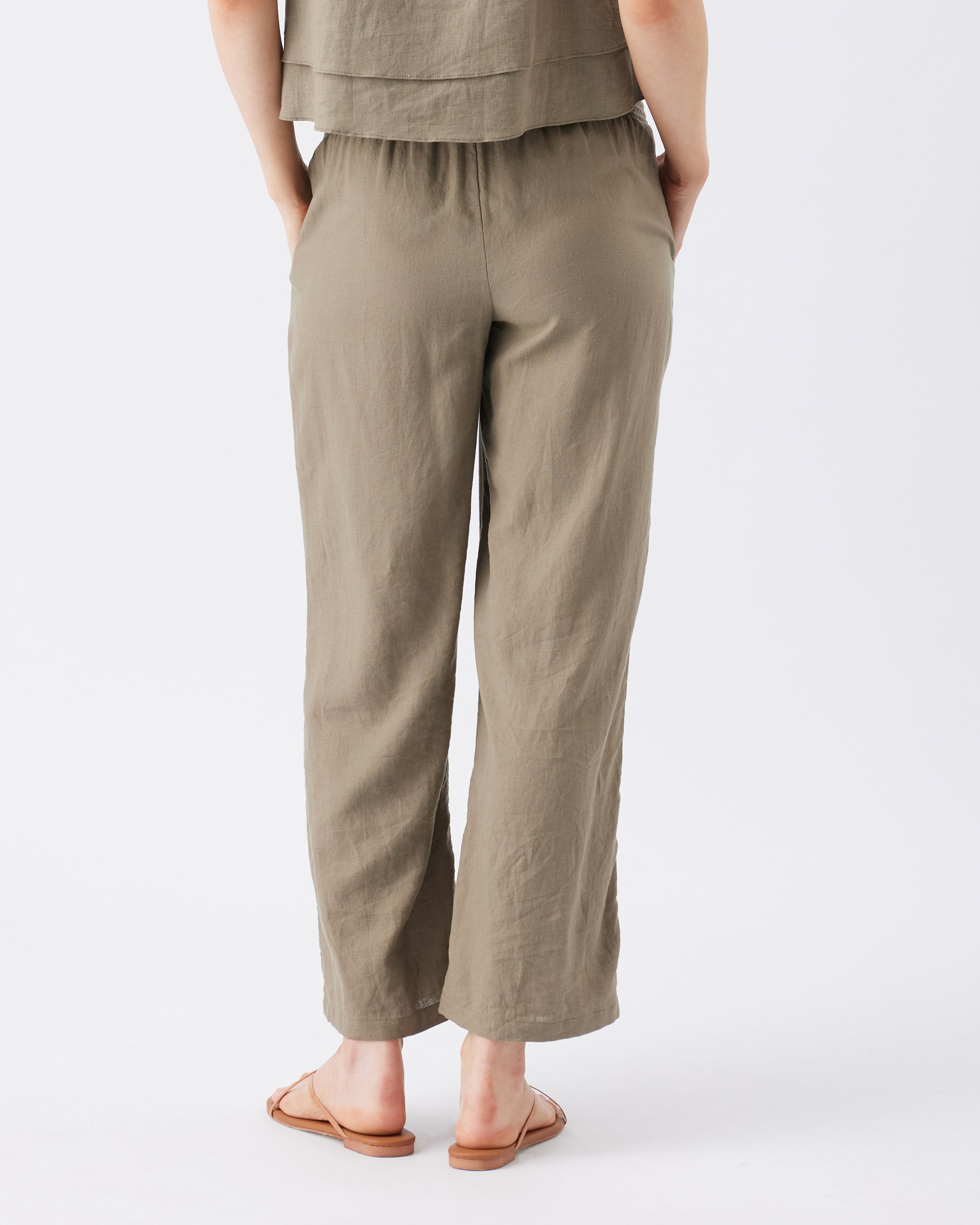 Indi Wide Leg Linen Pant in Olive