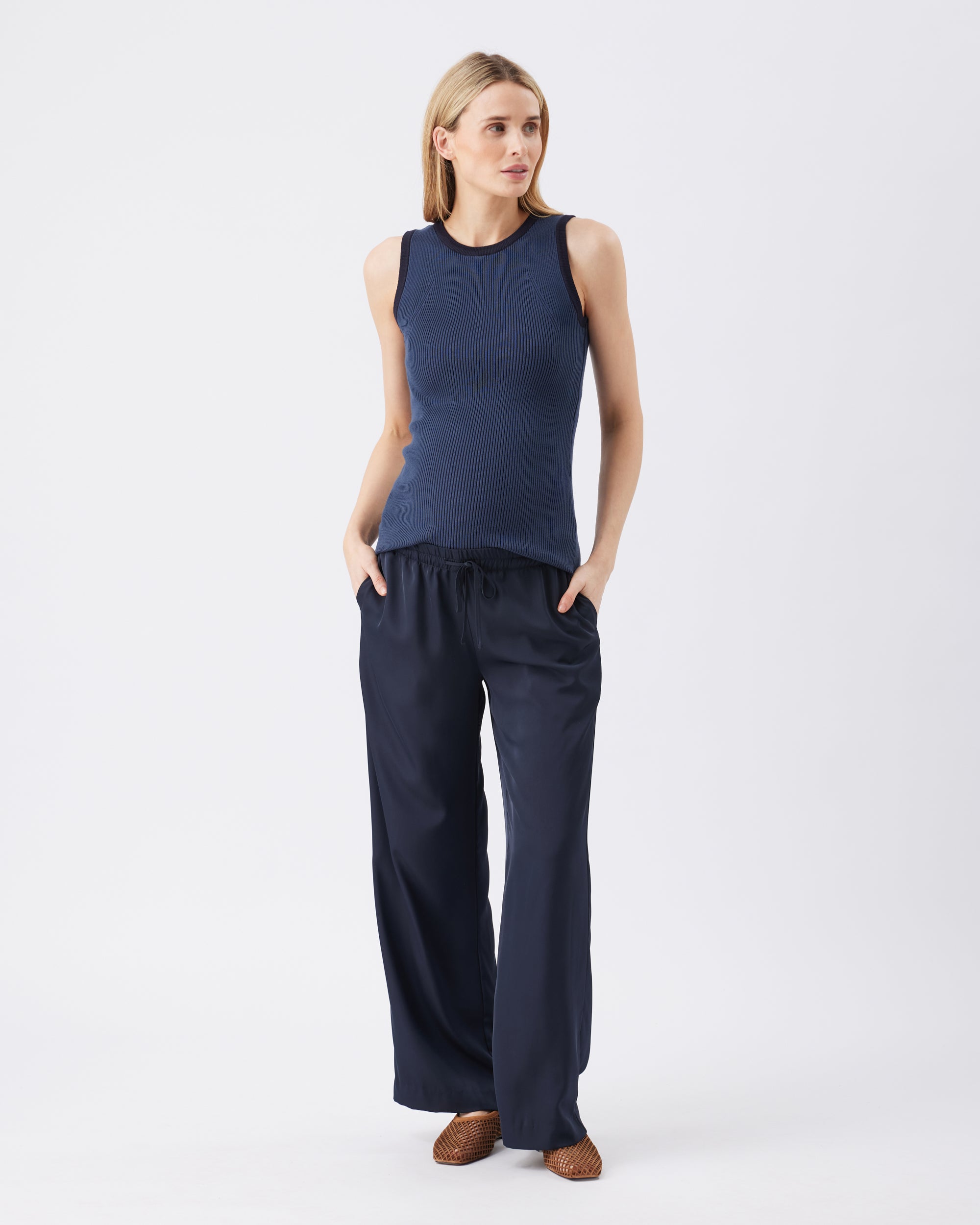 Tamara Satin Pull-On Pant in Midnight