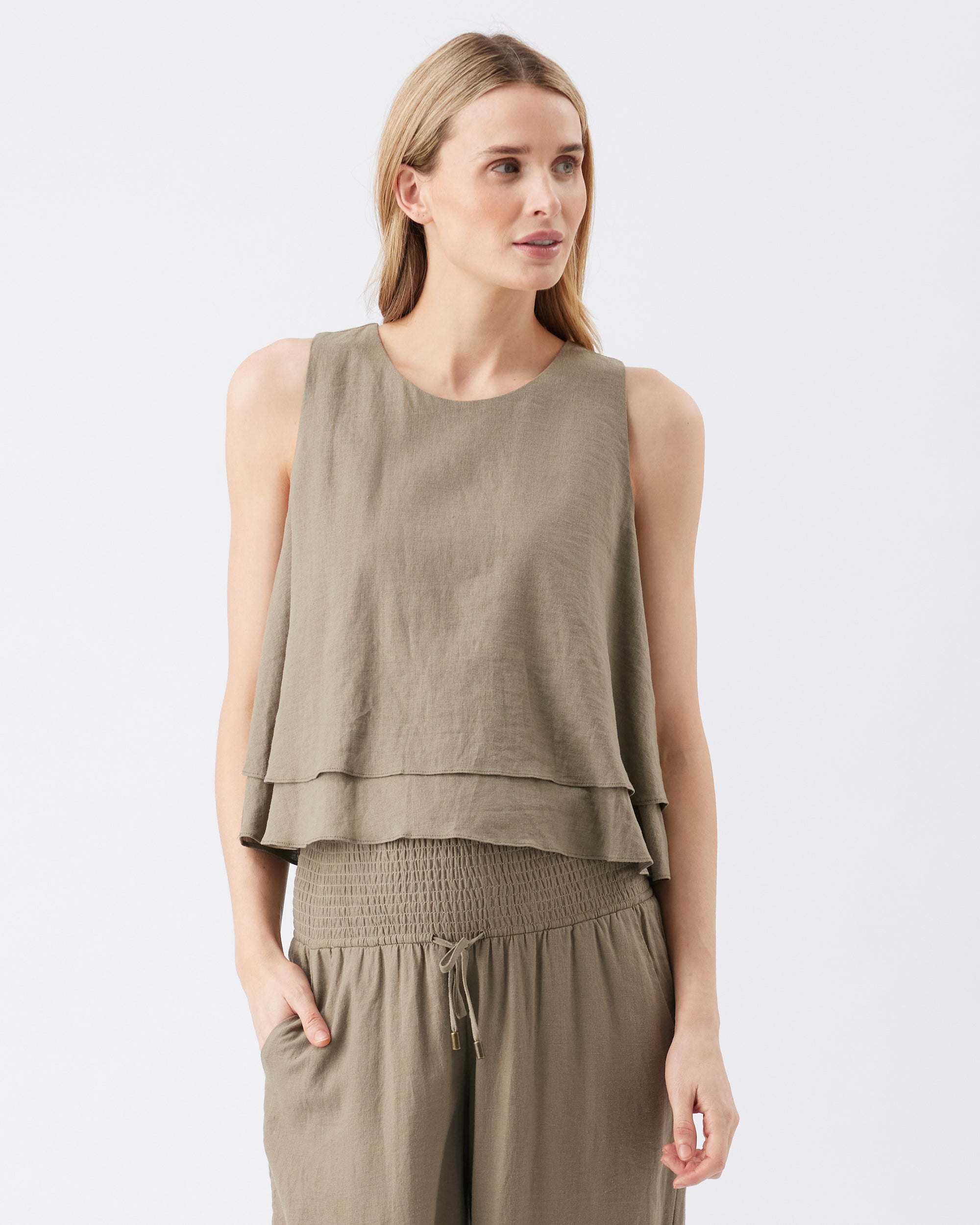 Peyton Linen Nursing Top in Olive