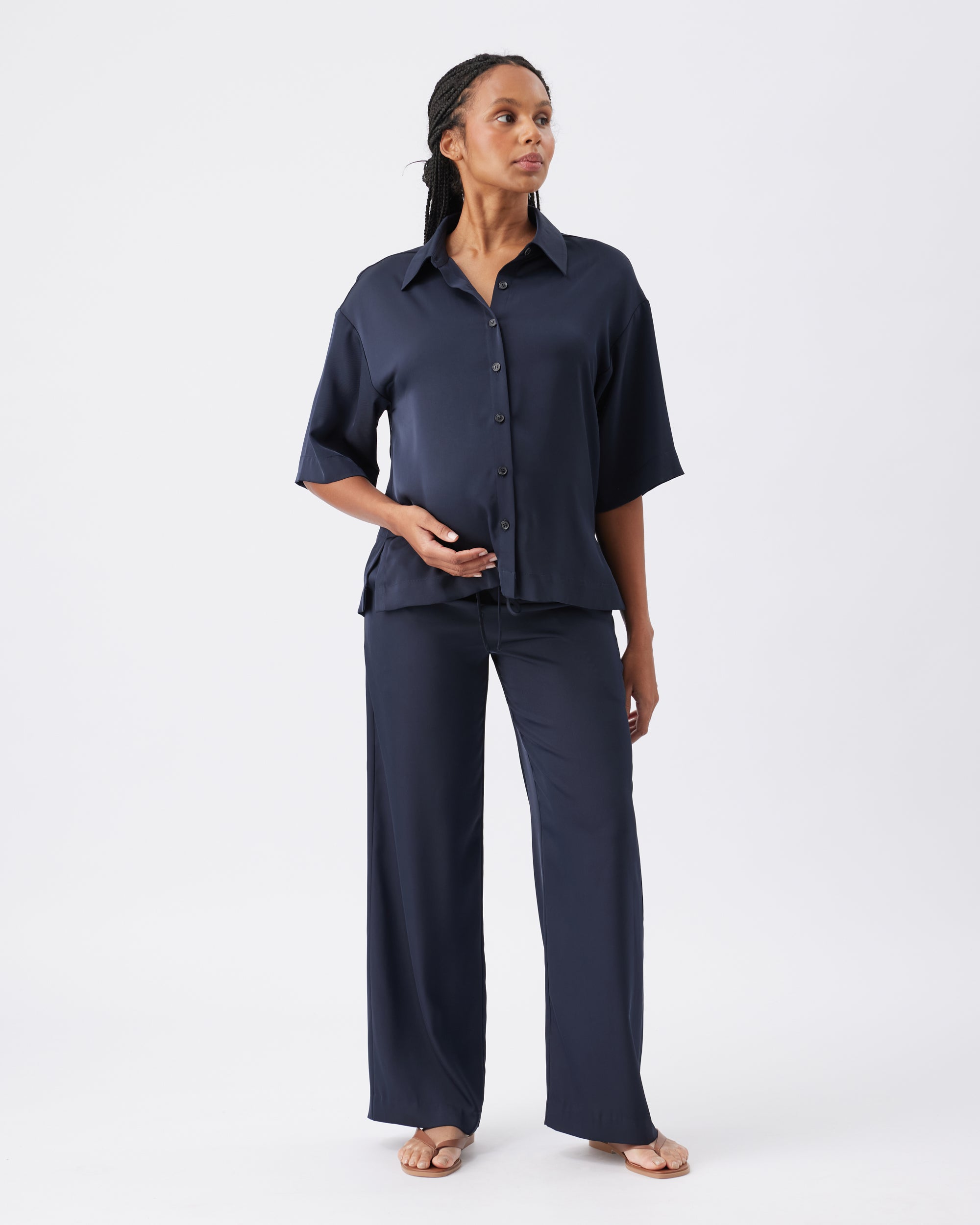 Tamara Satin Shirt in Midnight