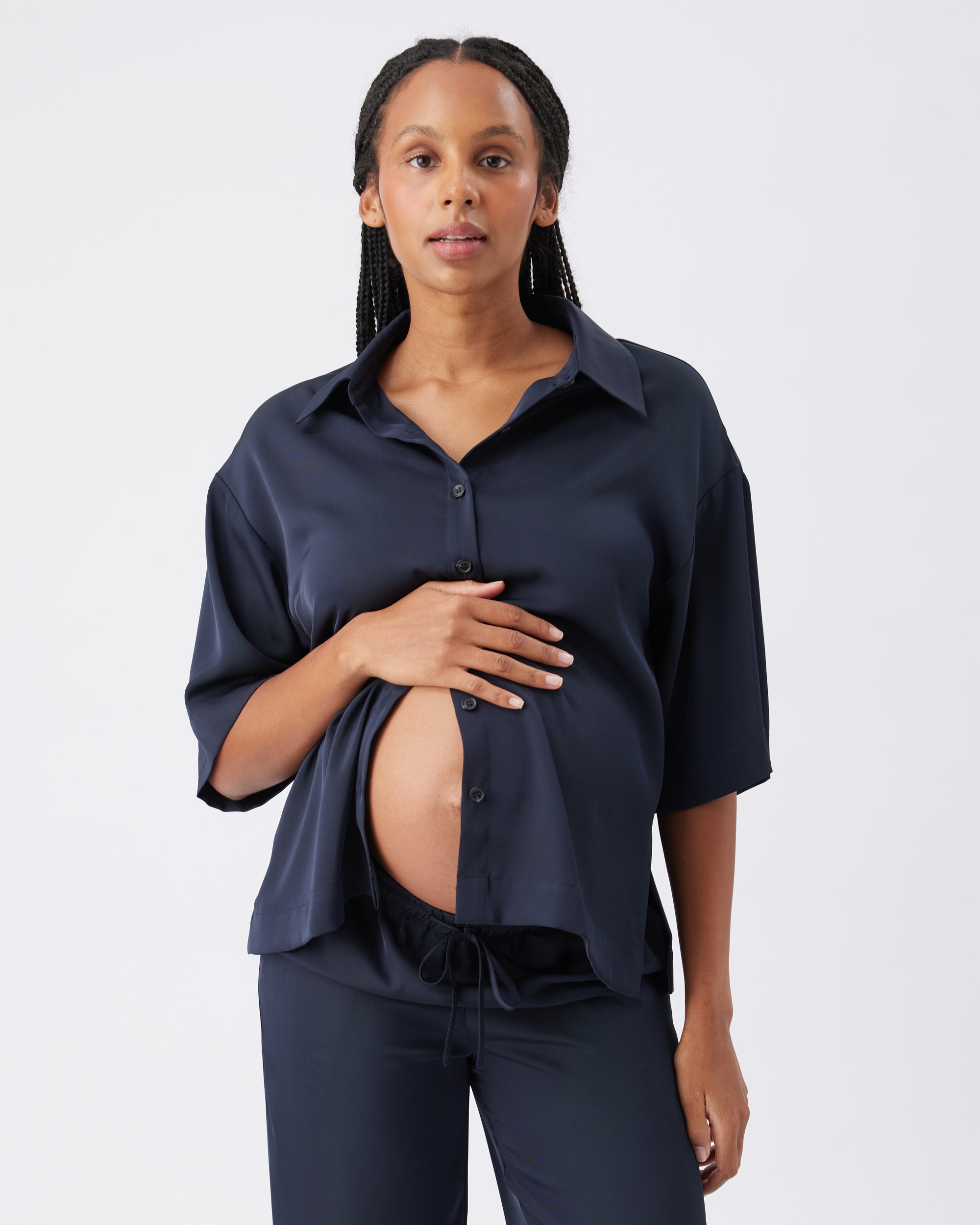 Tamara Satin Shirt in Midnight