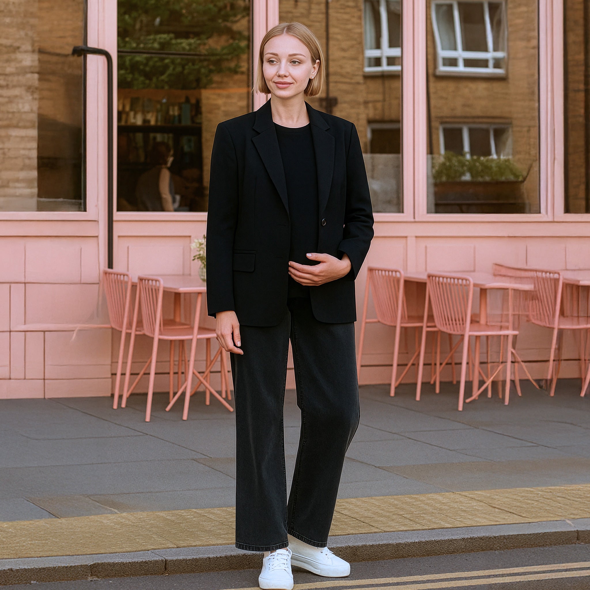 Relaxed Wide Leg Maternity Jeans in Washed Black
