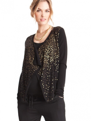 Seraphine maternity gold sequinned cardigan in black