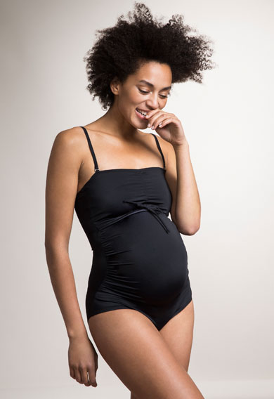 Fast Food & Maternity Swimsuit with Side Ruching in Black - hautemama